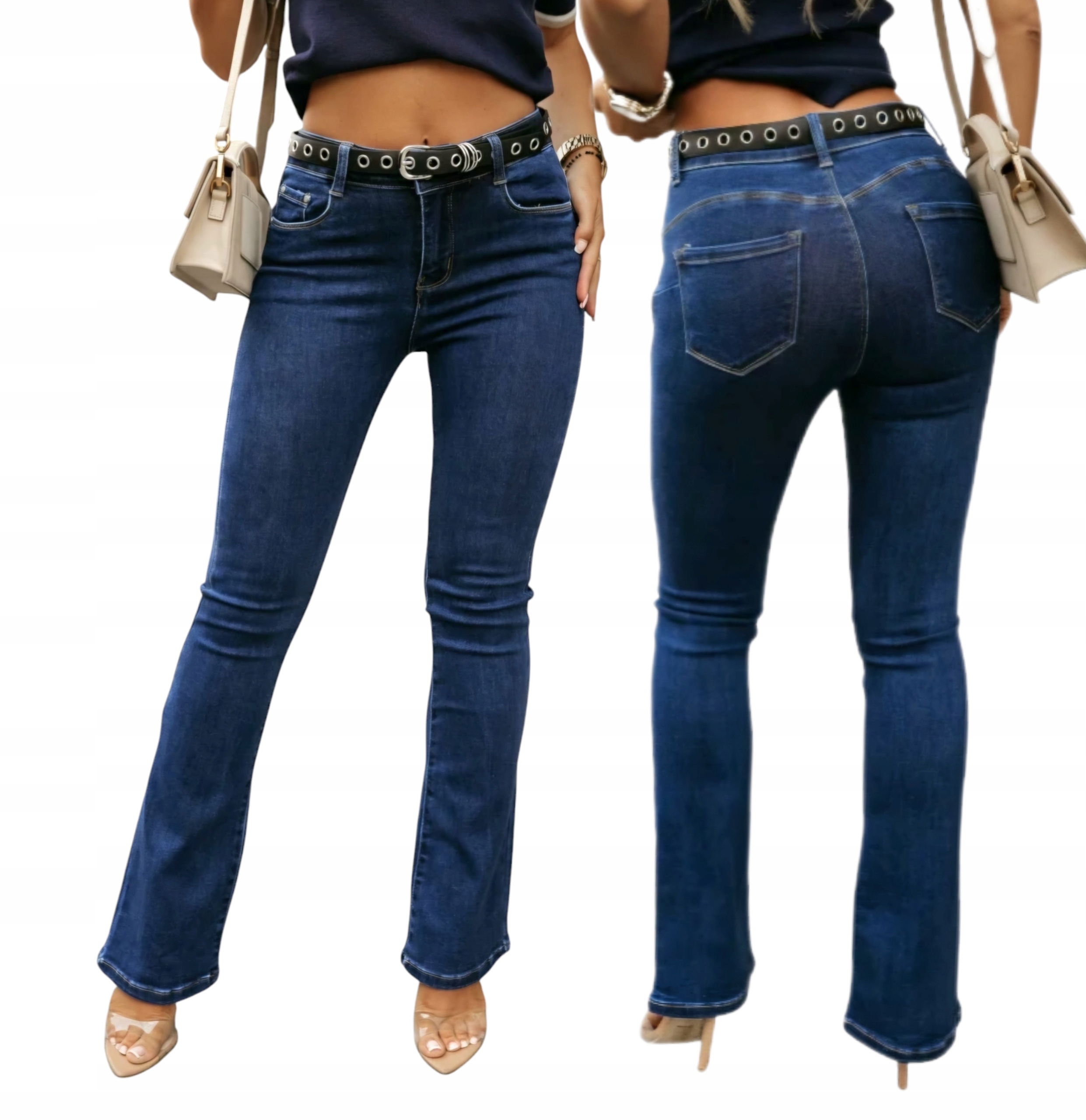 Módní Džínové Kalhoty Zvony S Páskem, Modelující Push Up vel. 28 S Pl