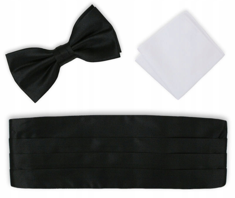 

Pas smokingowy, mucha, poszetka - czarny