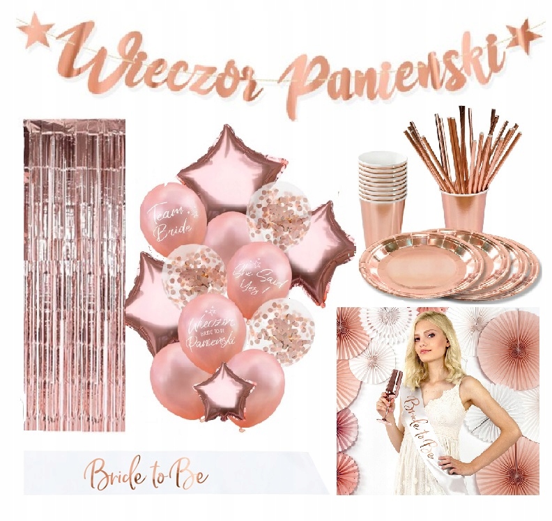 

Balony szarfa dekoracje wieczór panieński rosegold