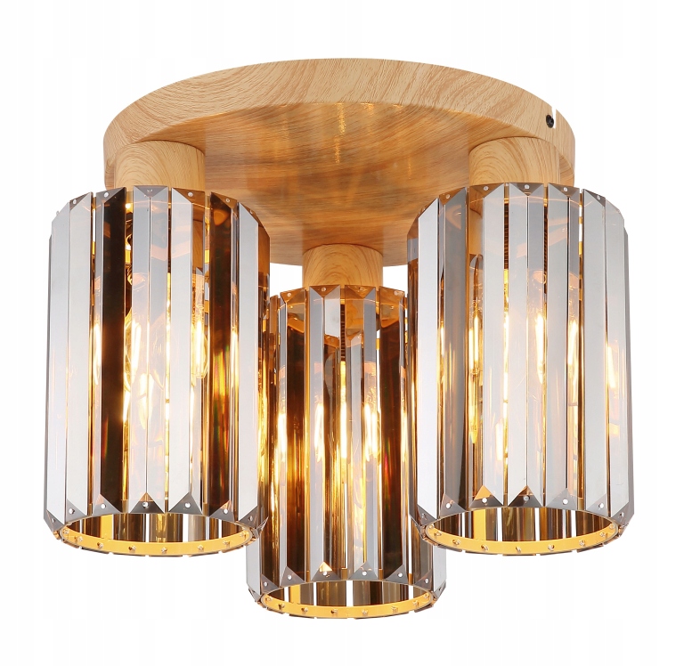 Spot/Stropné Svietidlo s dreveným vzhľadom a kryštálom K5 vo farbe dymu 3xe14