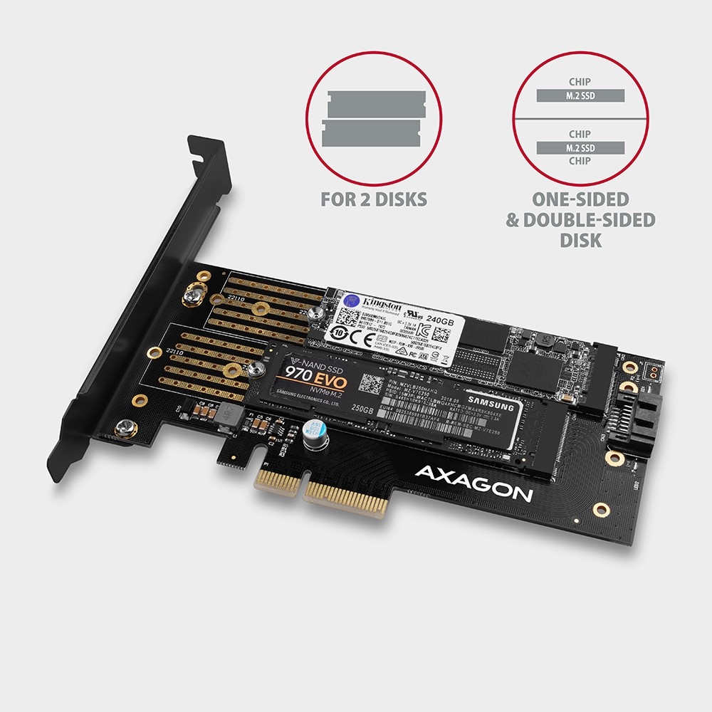 Adapter wewn do PC 2x SSD M2 PCIe M-key SATA B-key Zastosowanie Dysk