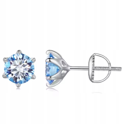 Náušnice Moissanite 1 ct modré náušnice stříbro 925
