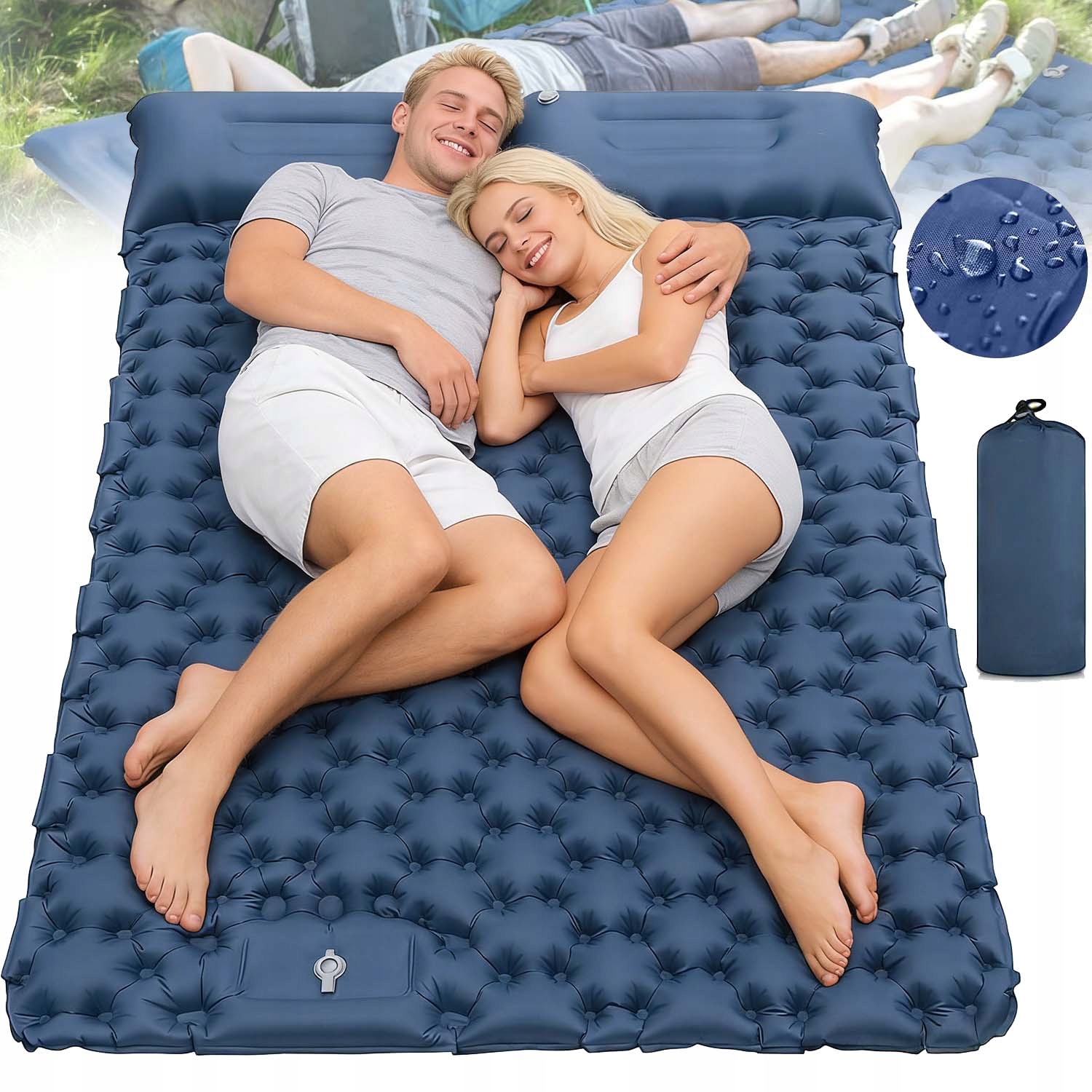 Nafukovací Karimat Pro 2 Osoby 8 CM Vestavěná Pumpička Kempování A Cestování 200X130 CM