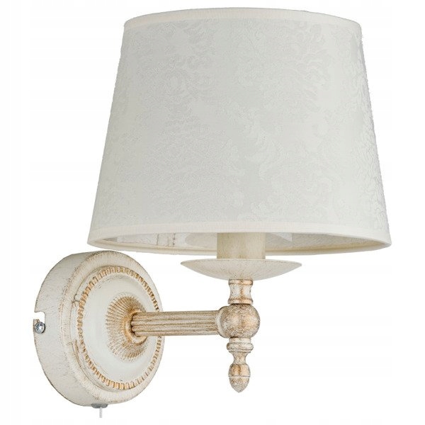 Starožitné nástenné svietidlo Roksana Biela okrúhla rozetová nástenná lampa nad posteľou