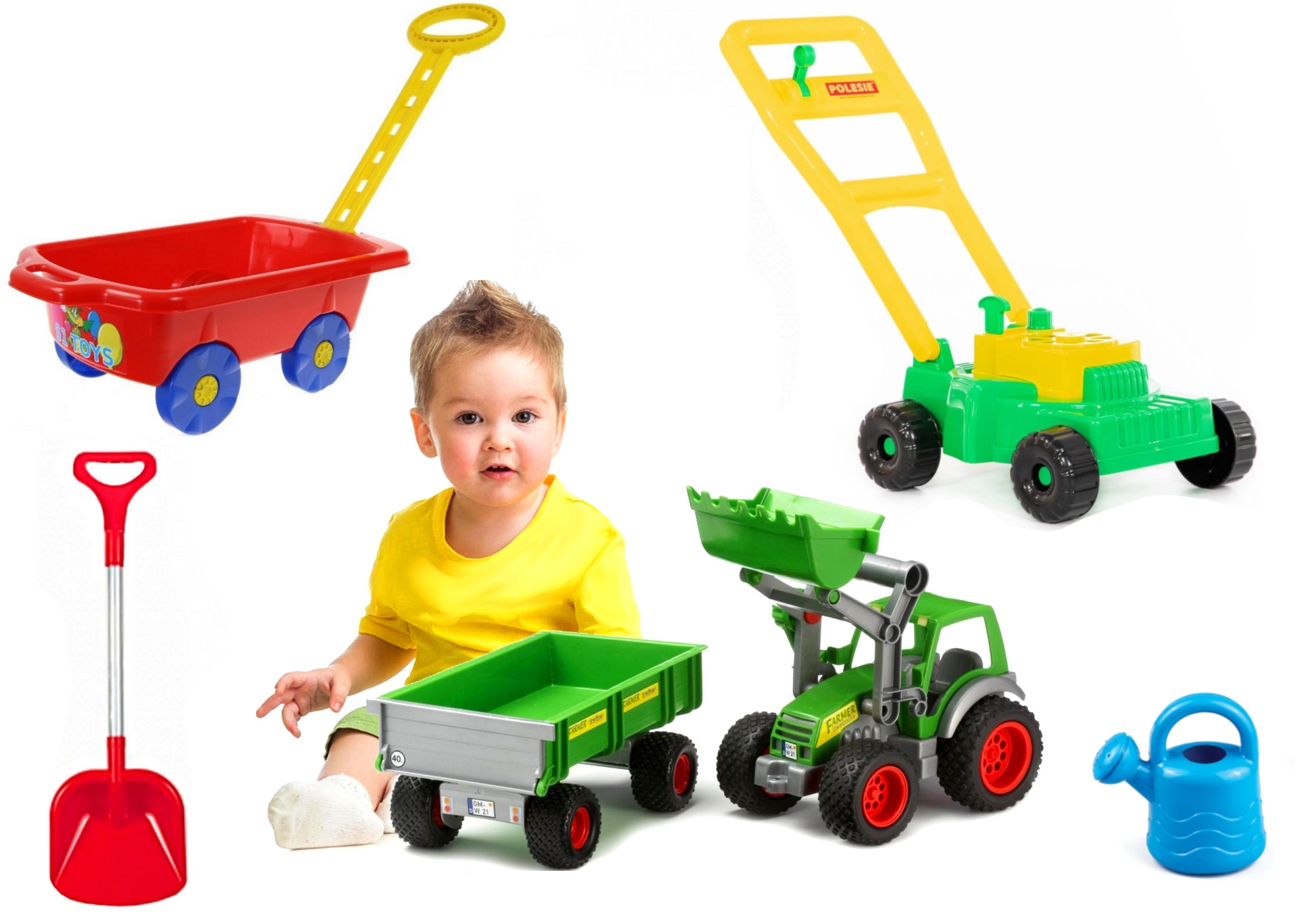 WADER KOSIARKA TRAKTOR Z PRZYCZEPĄ TACZKA ŁOPATA