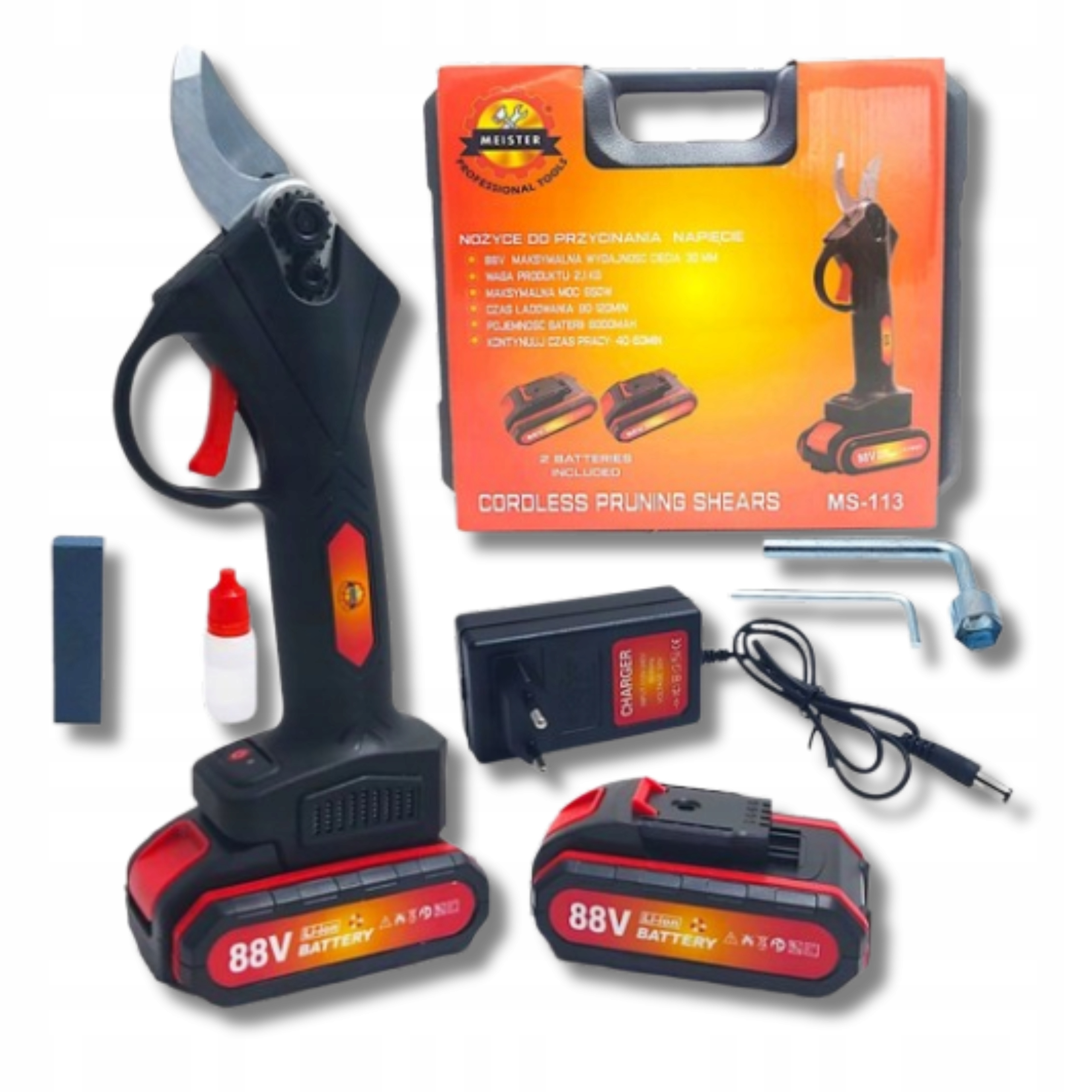 Nůžky na živý plot Akumulátorové Zahradní nůžky 30 mm 2xAku 88 V 2000 mAh jako Dárek