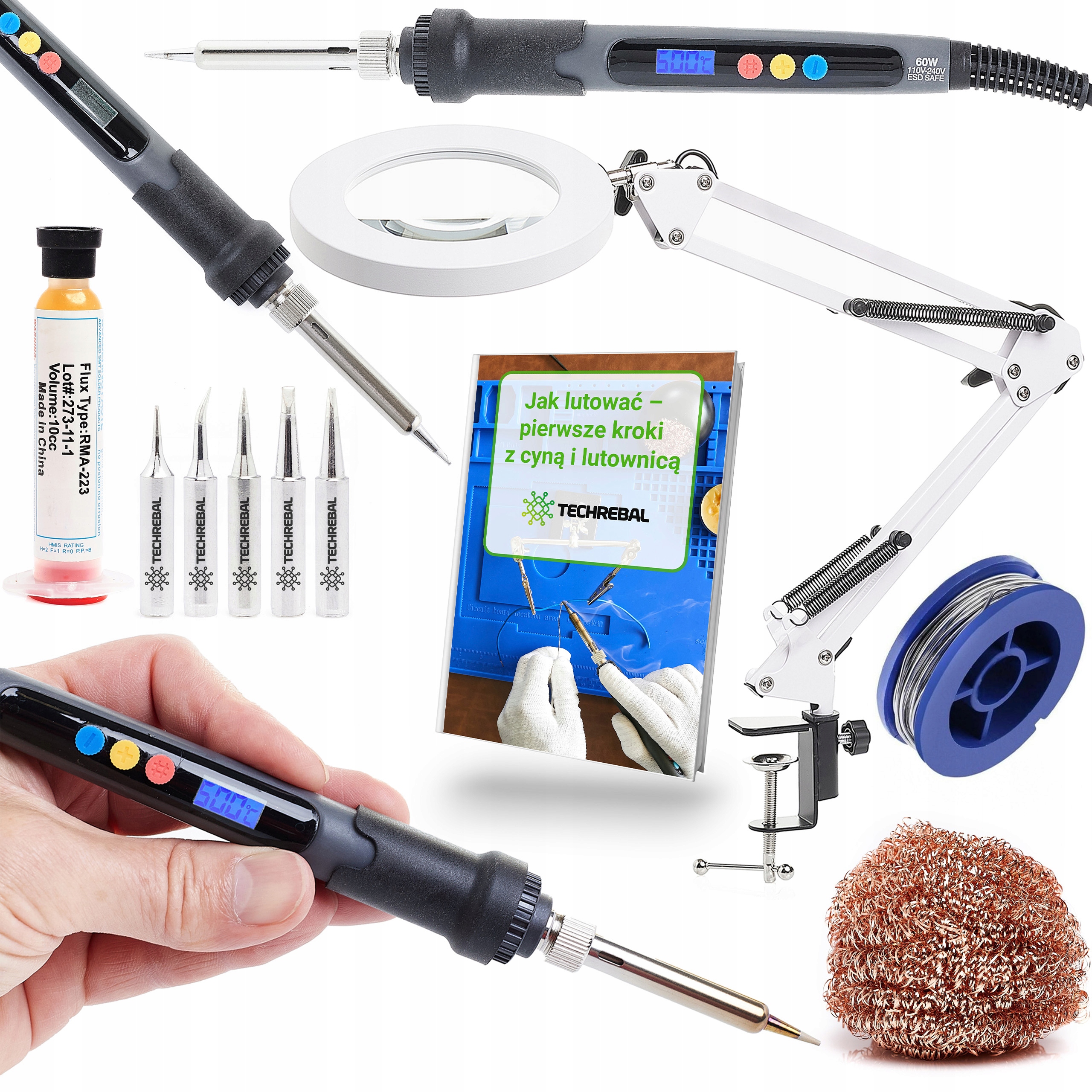 Sada Páječka 60W Led Lampa S Lupou Cín Tavidlo Pro Pájení Čistič Hrotu