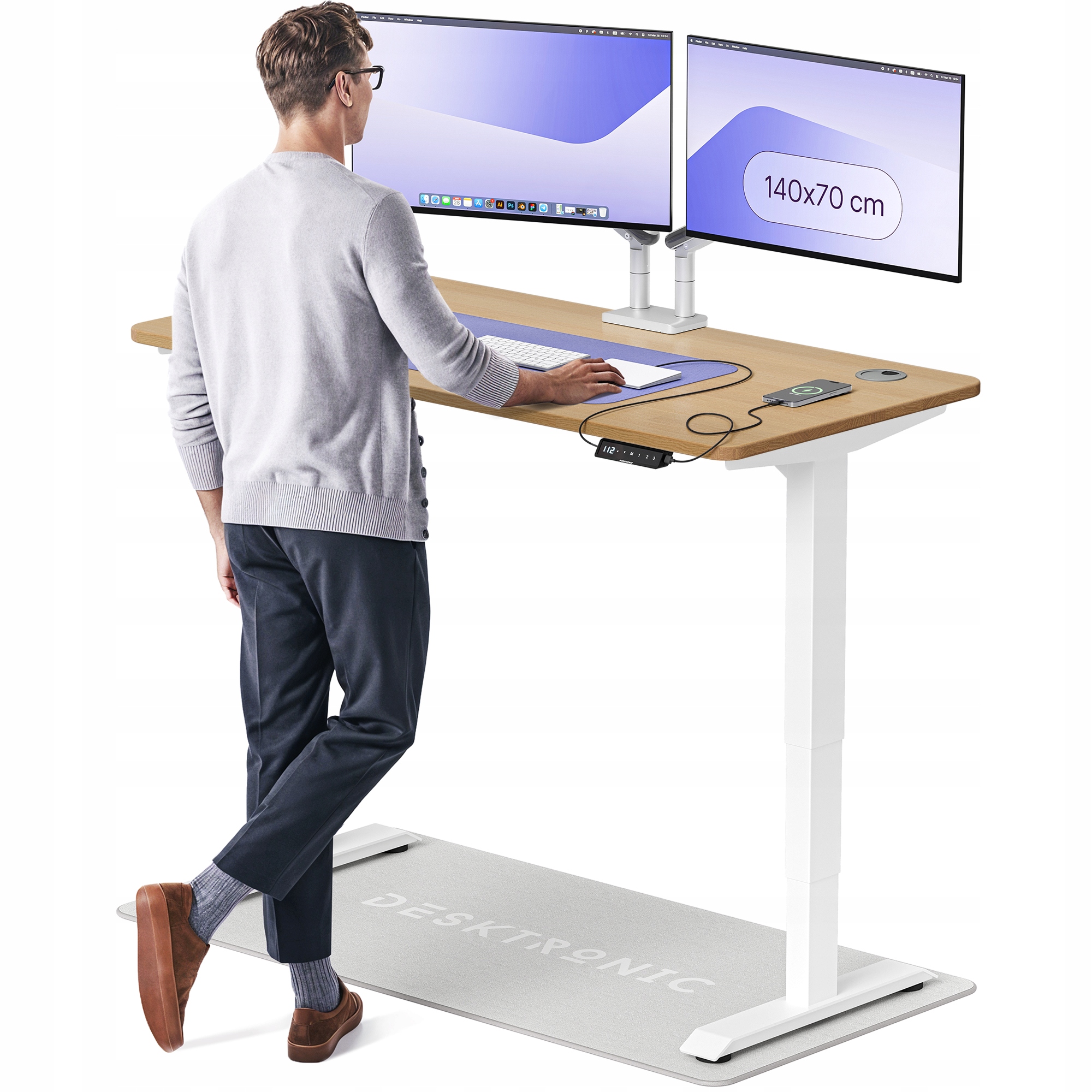 Biurko z elektryczną regulacją wysokości HomePro 140x70 cm Dąb/Biały