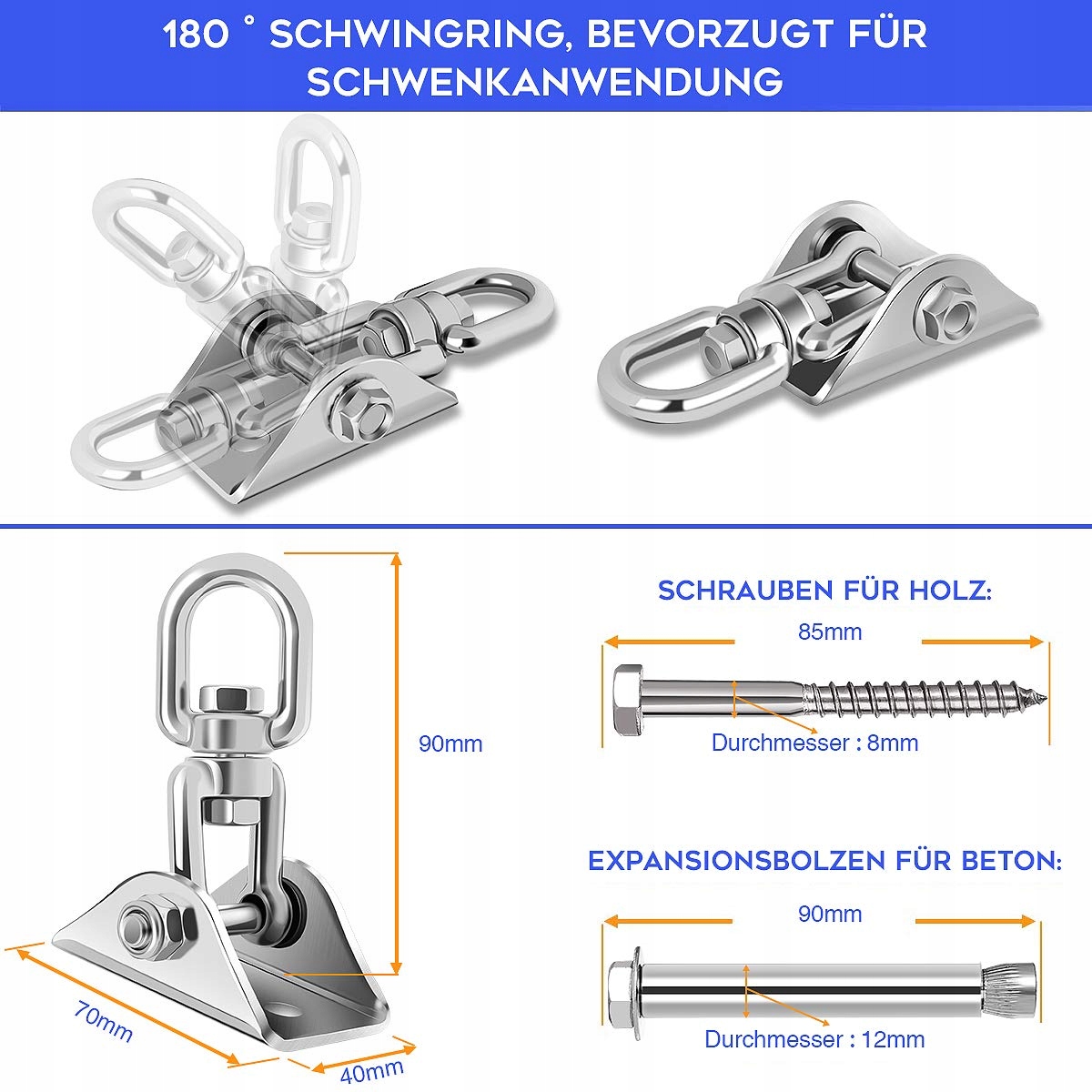 AWR OUTDOOR Hak Obrotowy 360° 450KG Stal Nierdzewna Do Huśtawek i Jogi — miniatura 3