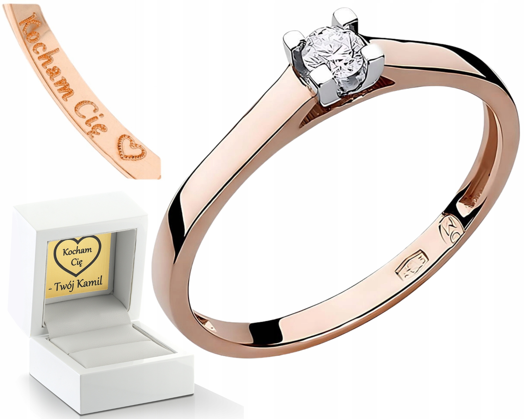 Růžové Zlato Prstýnek S Laboratorním Diamantem Gravírování 585 Bonus