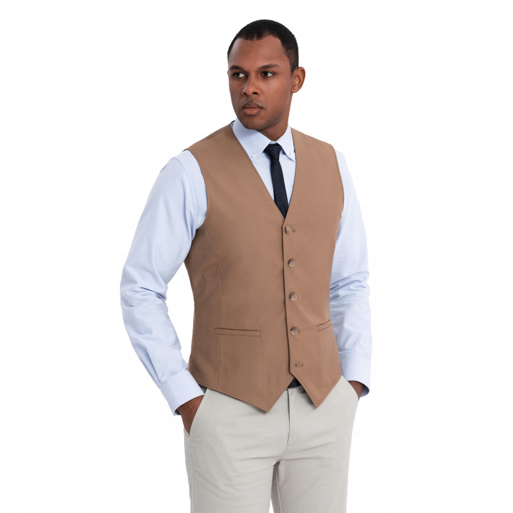 Pánská karamelová vestička ke костюму bez klop V1 OM-BLZV-0112 XL
