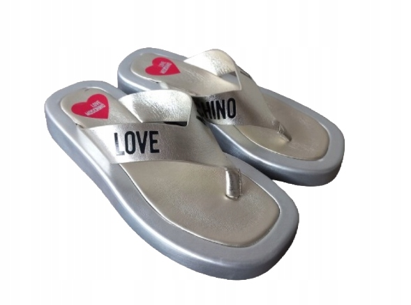 Love Moschino Stříbrné Žabky Na Klínku S Logem 38 U2A