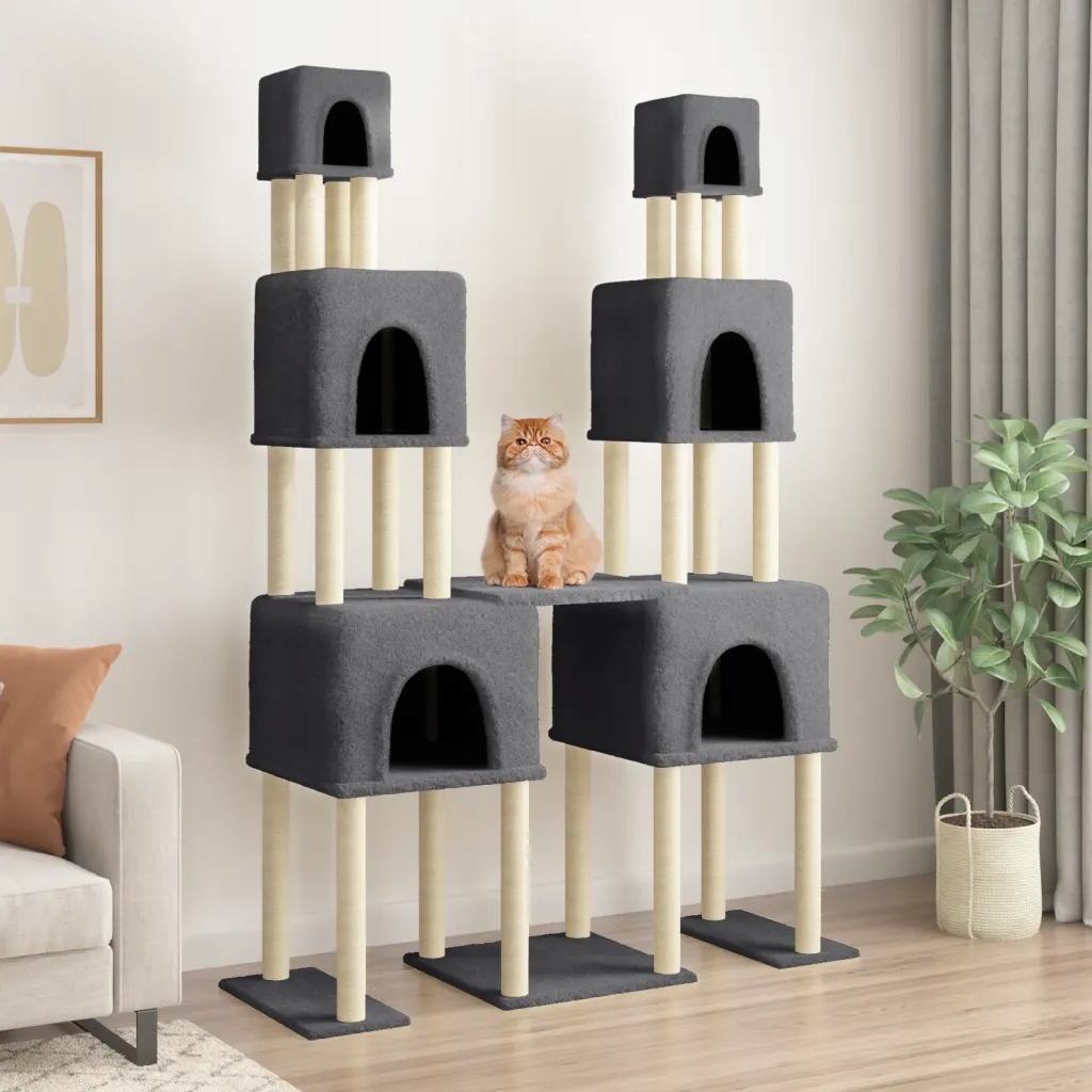 Levně Škrabadlo pro kočky sisalovými sloupky tmavě šedé 199 cm