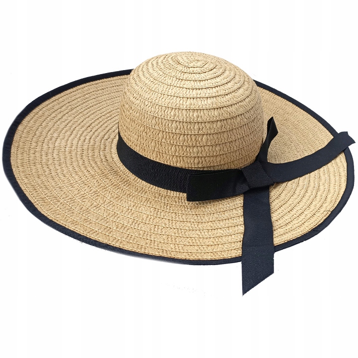 DUŻY KAPELUSZ SŁOMKOWY DAMSKI LETNI PLAŻOWY FALISTE RONDO KOKARDA KOLORY Wzór dominujący paski