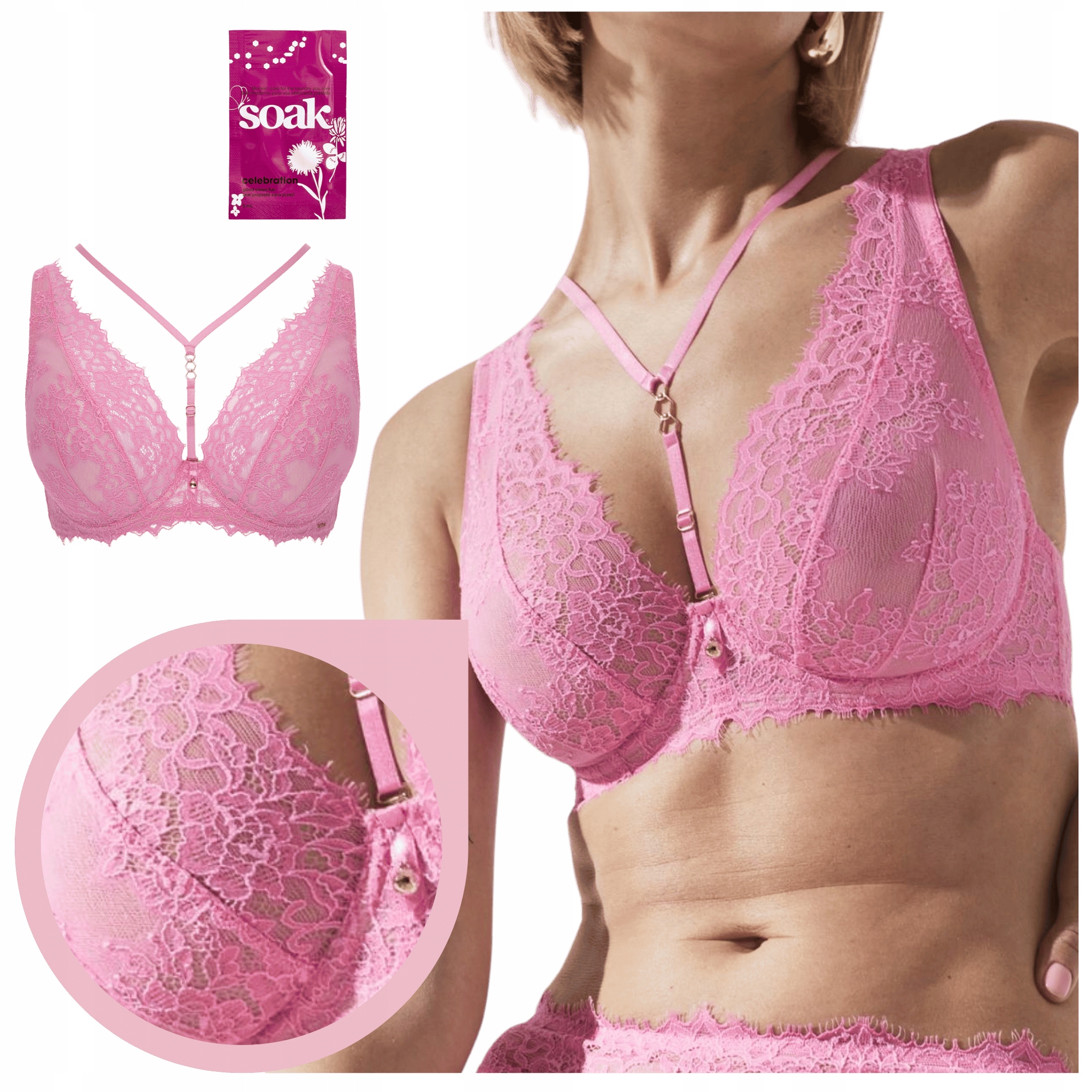 Alles French Kiss M Bralette Podprsenka růžová krajka s proužky strapsy 65D