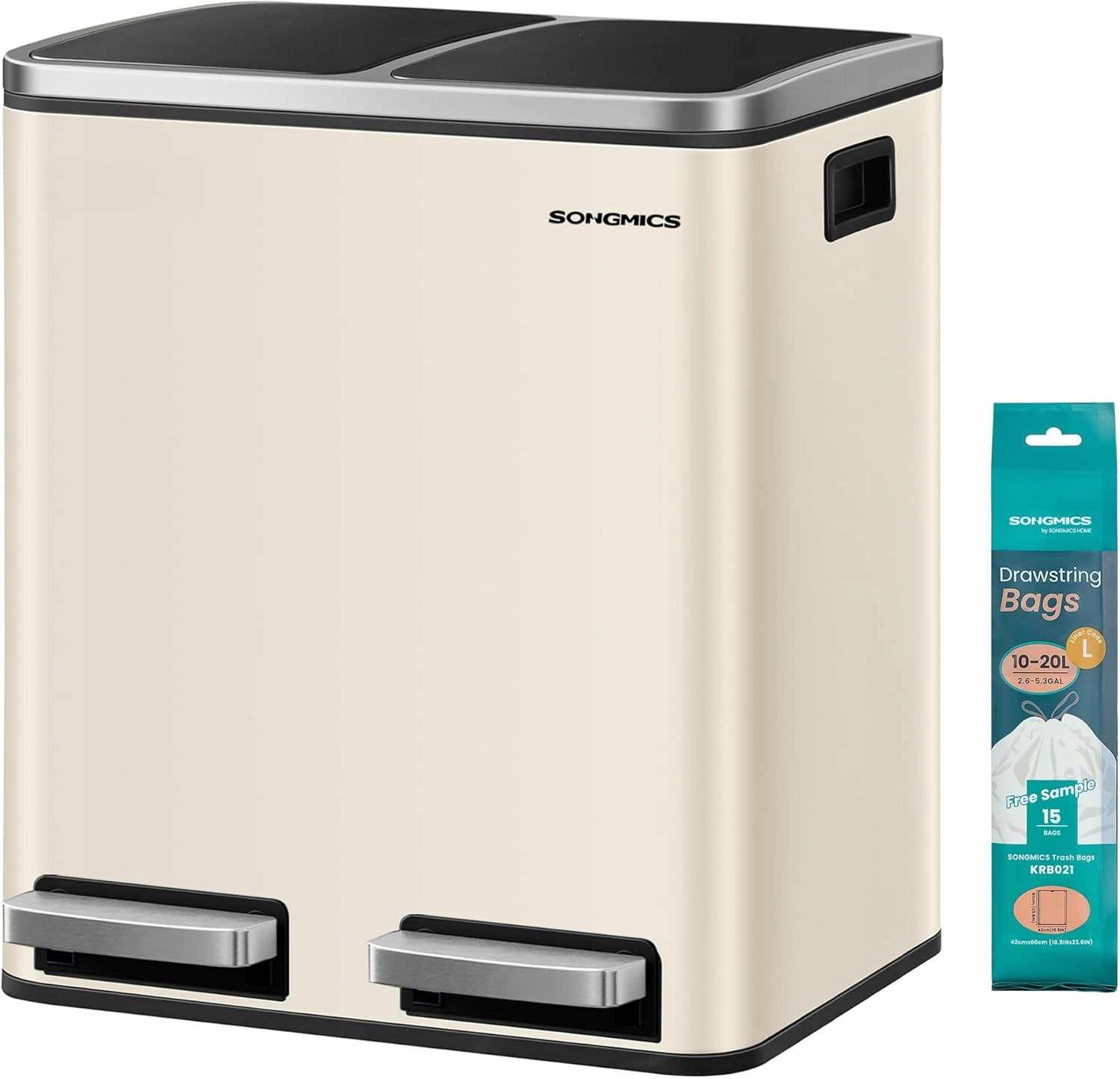 Kosz na śmieci 2x15l z pedałami i wiaderkami wewnętrznymi podwójny