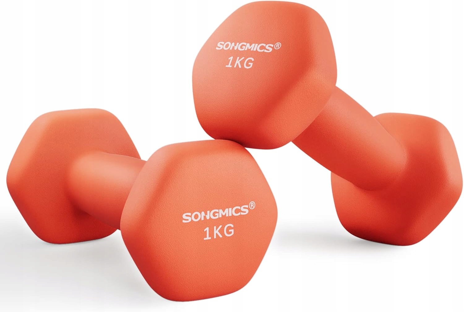 Hantle 2x1 kg neoprenowe heksagonalne pomarańczowe trening Songmics