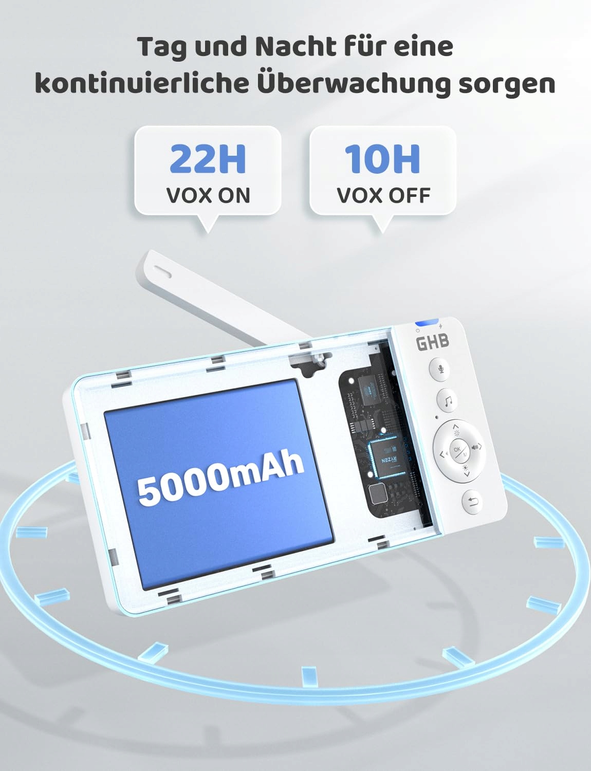 GHB Niania Elektroniczna Kamera 5 Cali 720P 5000mAh VOX Zoom Nocny Audio — miniatura 3