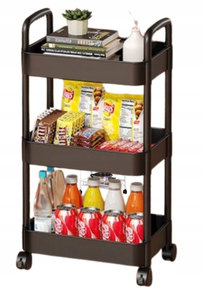 MOBILNY WÓZEK REGAŁ KUCHENNY STOLIK NA KÓŁKACH ORGANIZER 3 PÓŁKI CZARNY