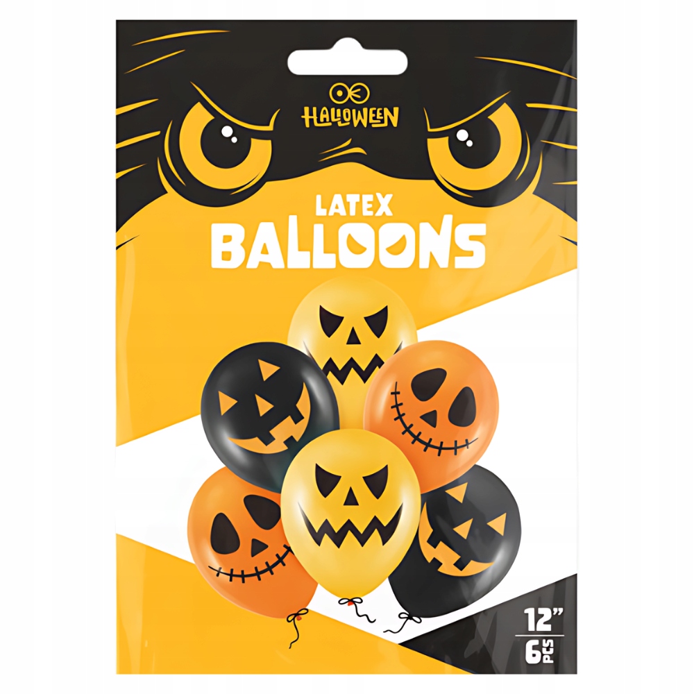 Balony lateksowe pomarańczowe czarne STRACHY DYNIE na HALLOWEEN ZESTAW 6szt Kod producenta 400643