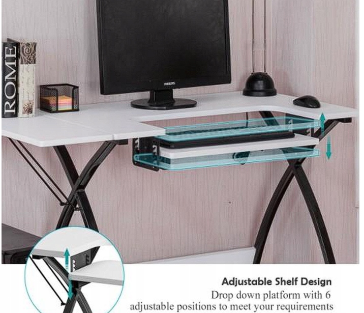 Biurko komputerowe, do szycia białe regulowane Szerokość mebla 115 cm