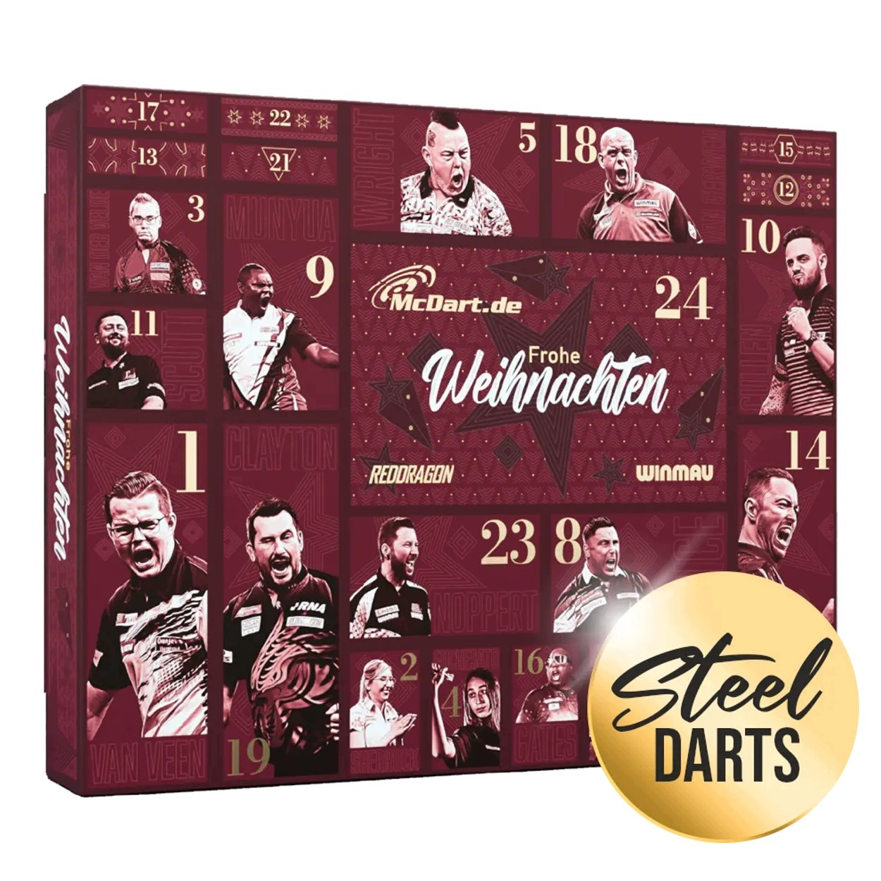 Адвент-календарь Mc Dart 2026, 24 аксессуара для дартса RedDragon, Winmau и McDart — фото 3