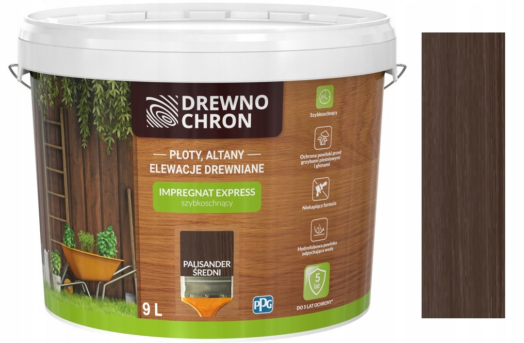 Drewnochron Express Impregnat Ochronny Do Drewna Palisander Średni 9L