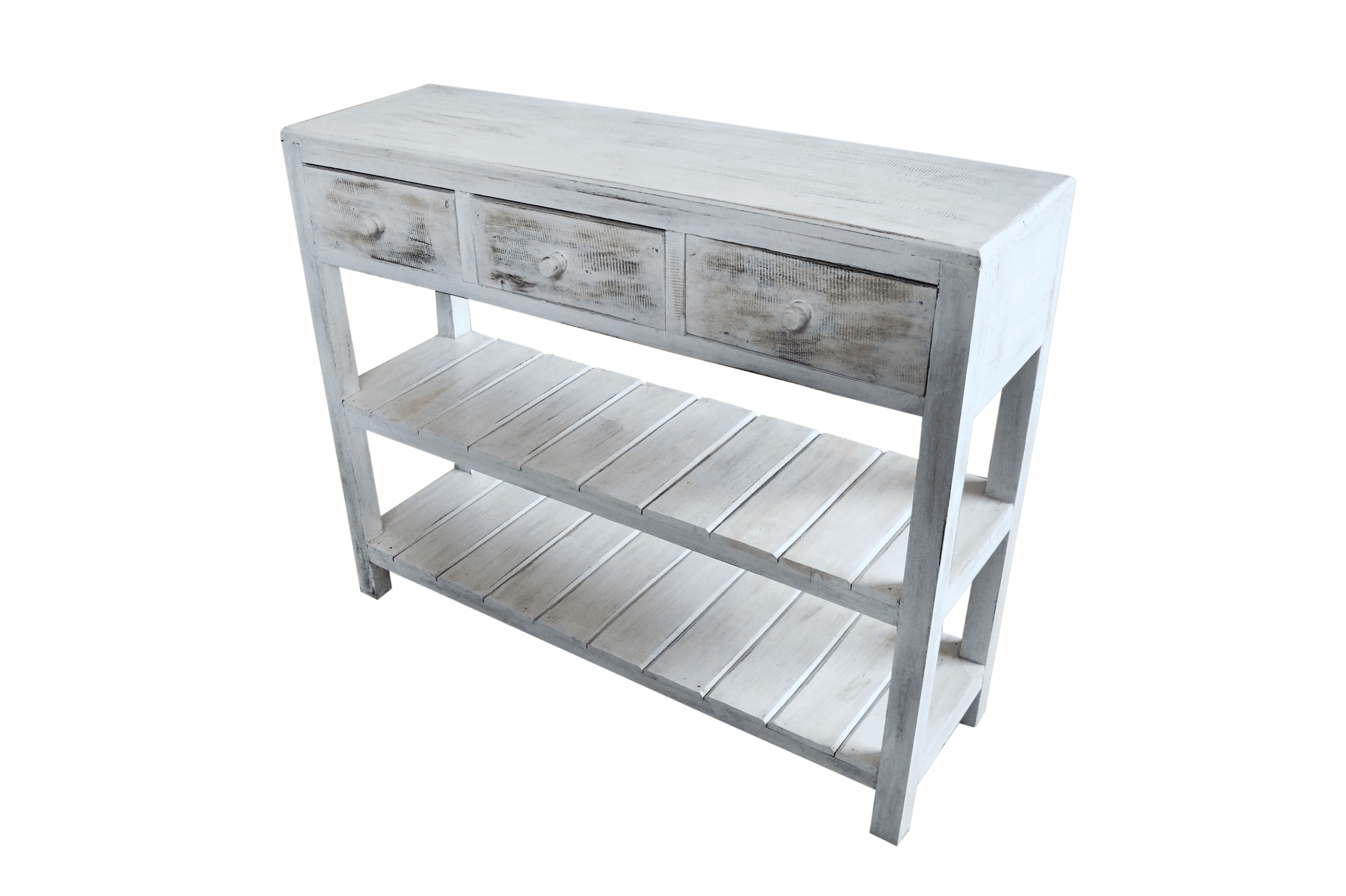 DREWNIANA KONSOLA Z SZUFLADAMI 100 CM HANDMADE BIELONA Wysokość mebla 80 cm