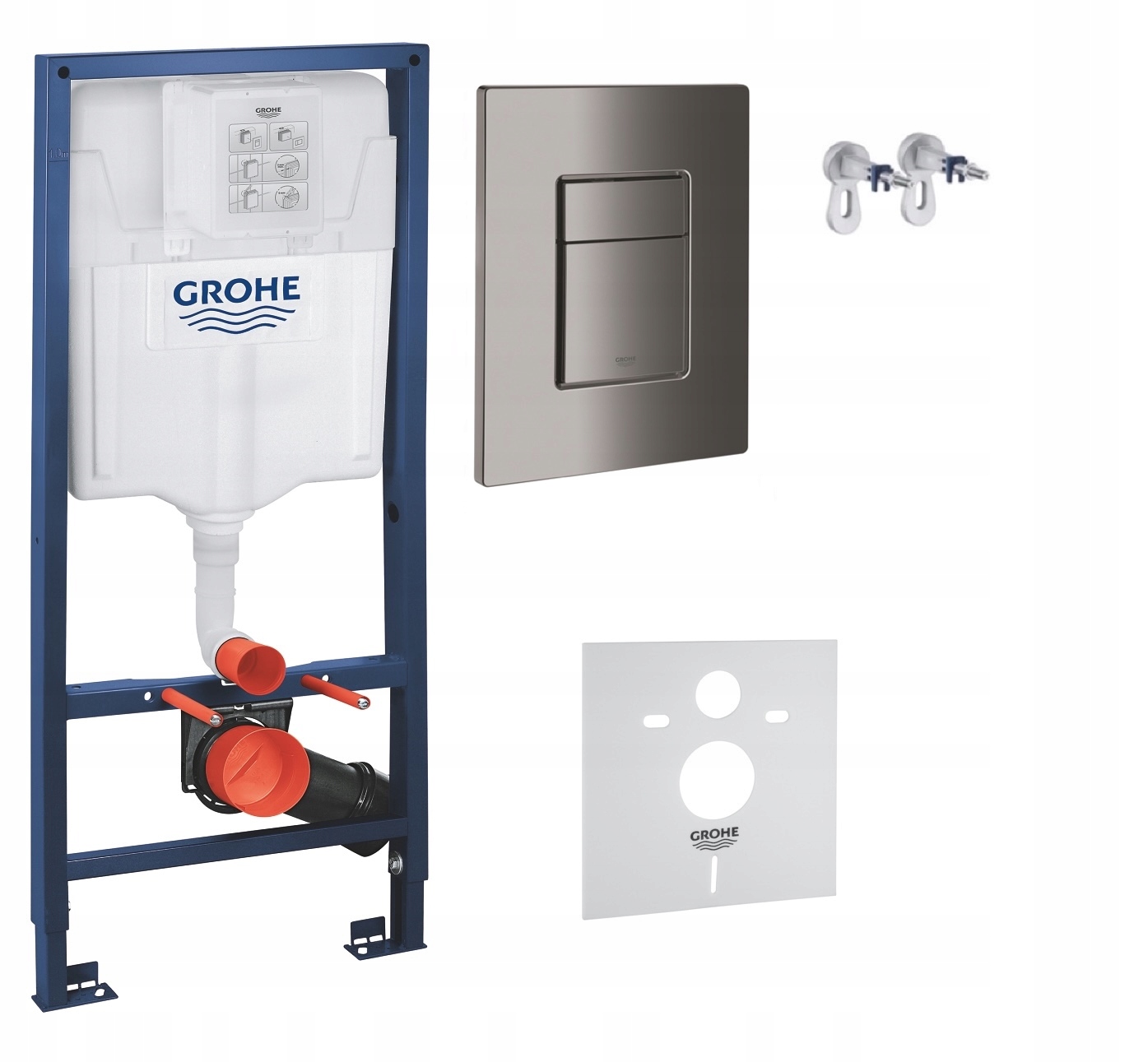 Kompletný podomietkový Wc set 5v1 – rošt Grohe lesklé grafitové tlačidlo