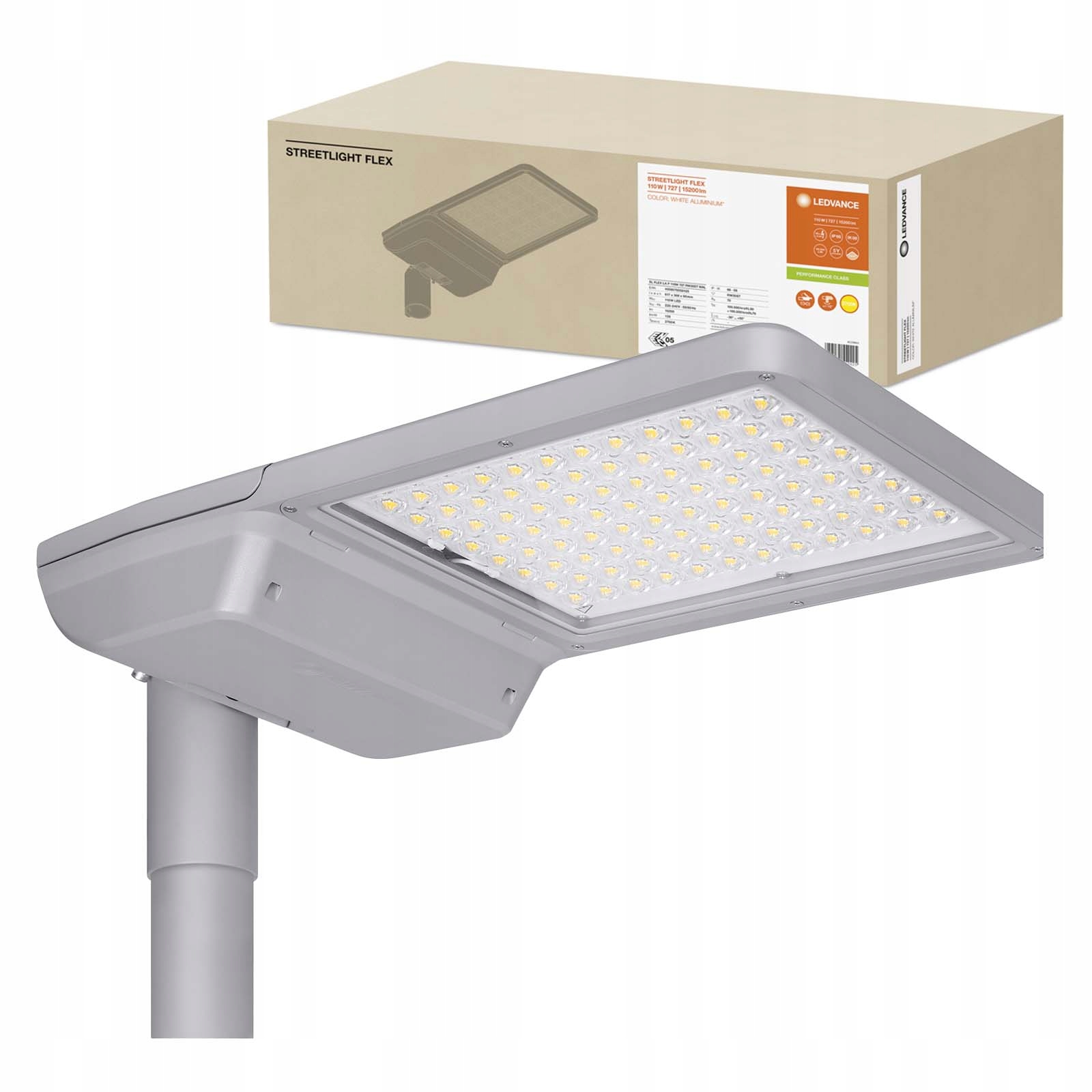 Led pouličná lampa Priemyselné cestné svietidlo 110W 15200lm 2700K IP66 Biela