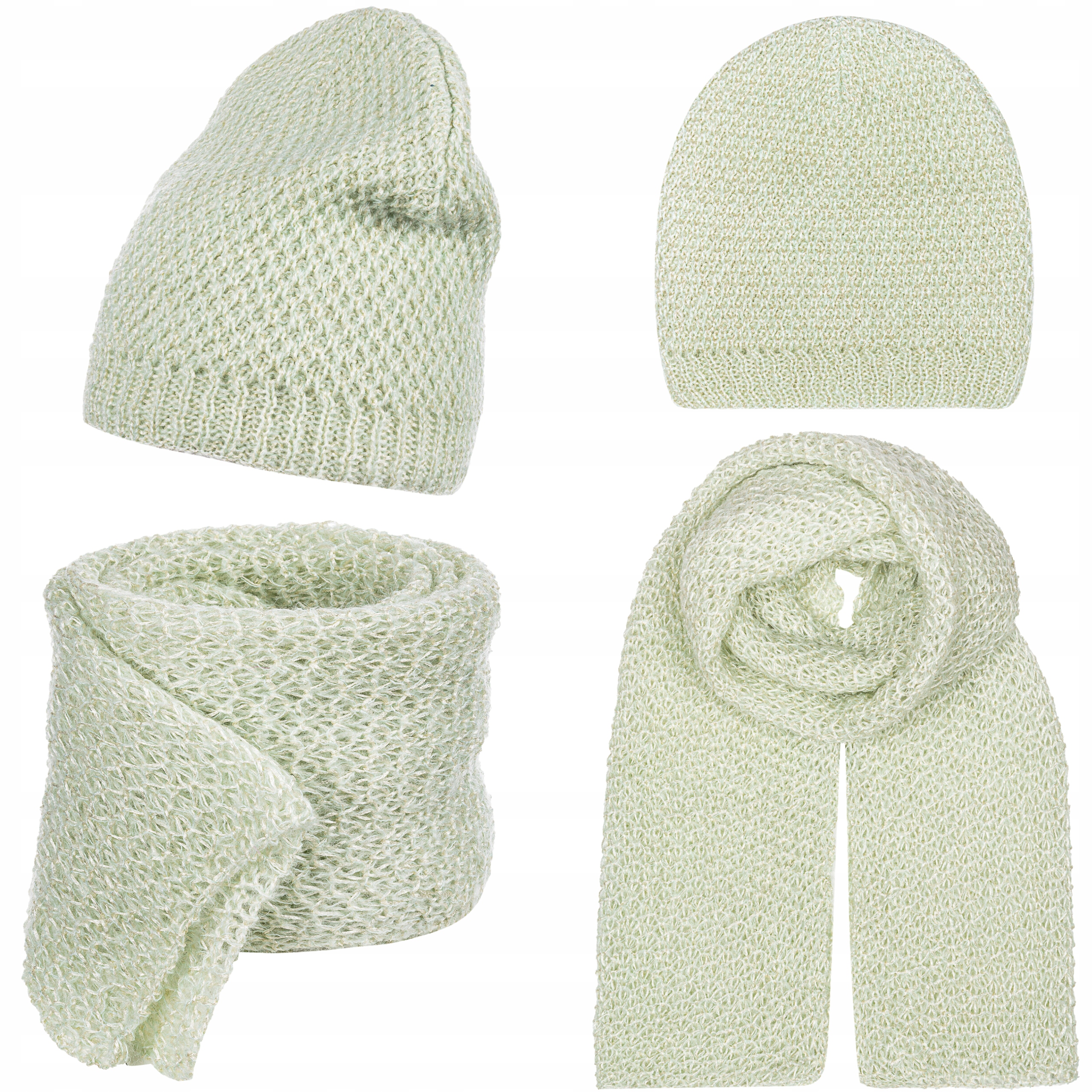 Šála Čepice Beanie Dámský Set 30% Mohér Pistáciová Zelená