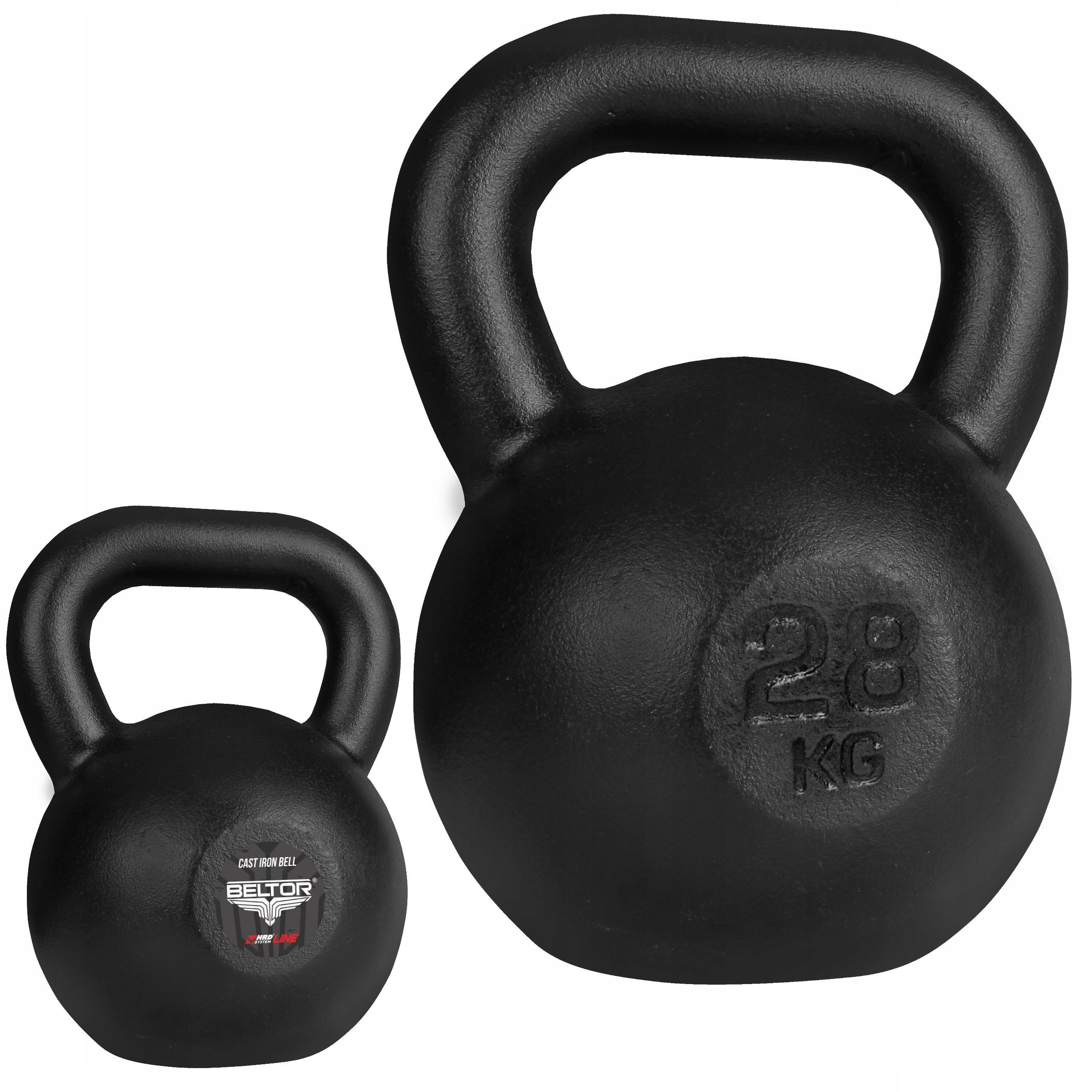 BELTOR KETTLEBELL ŻELIWNY Z UCHWYTEM KETTLE KULA CIĘŻAR 28 KG CZARNY