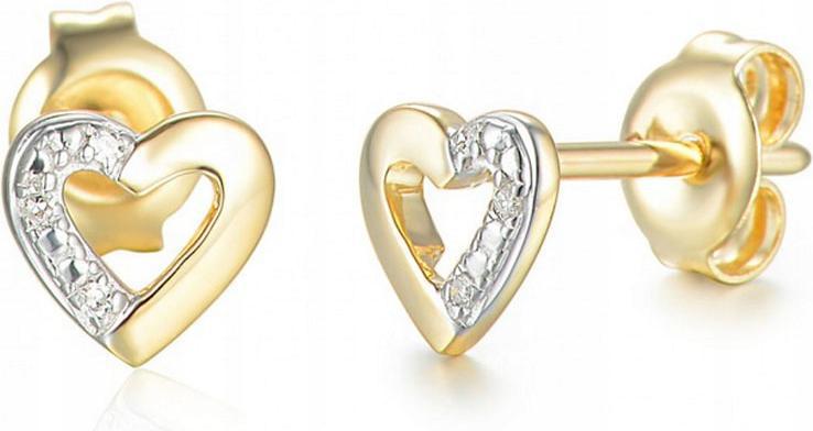 Zlaté náušnice 585 srdíčka s diamanty, dárek, módní vzor jako dárek