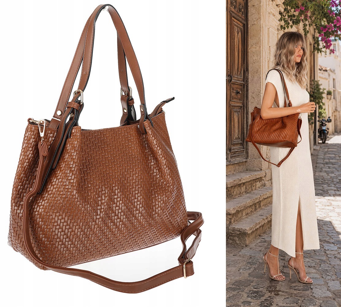 Dámská kabelka kufřík shopper prostorná elegantní přes rameno HJ397 Hnědá