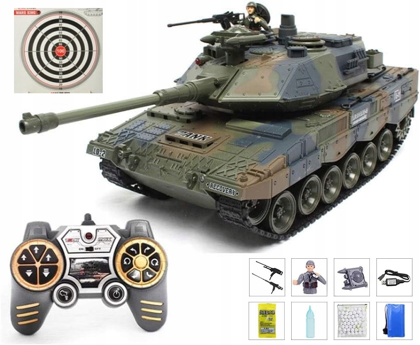 Obrovský Tank Na Dálkové Ovládání Leopard Rc 45 CM S Kouřem Střílí Kuličky