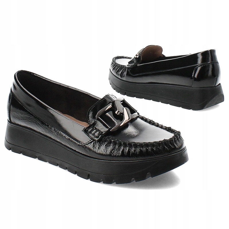 Czarne Modne Półbuty Armodo Stylowe Obuwie Damskie Wzór dominujący bez wzoru