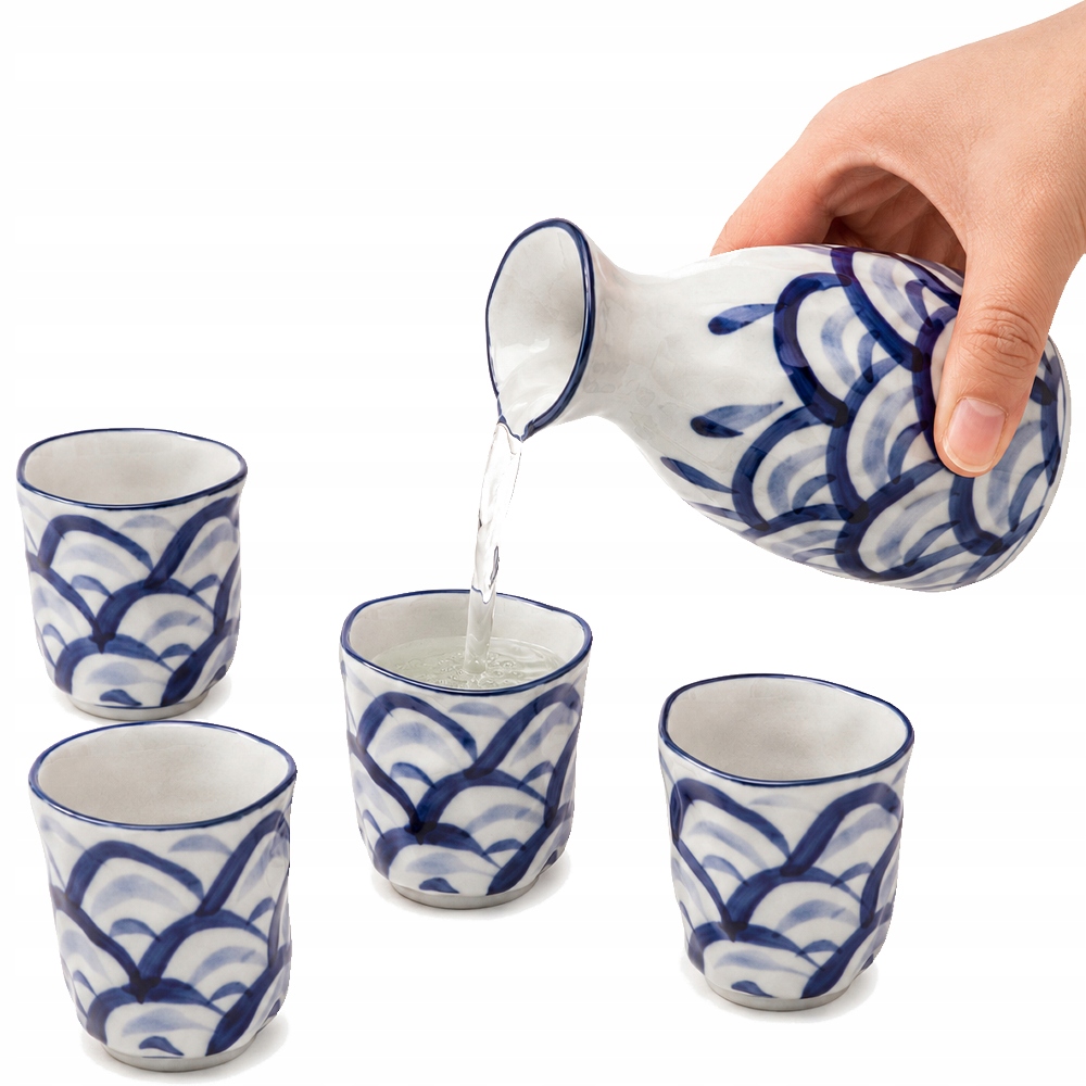 Keramická sada pro podávání Sake Set Modré vlny 5 prvků
