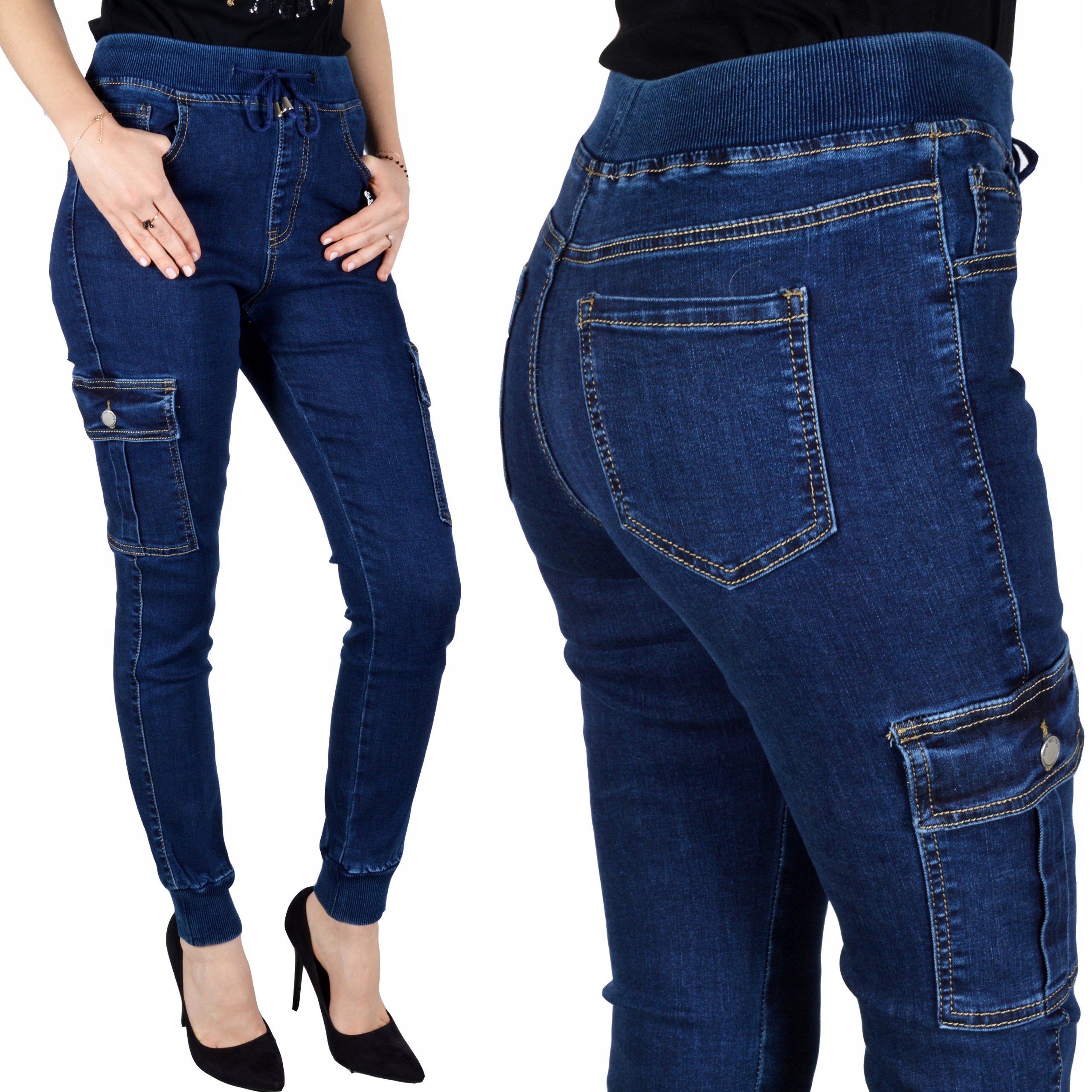 

Spodnie Jeansy Wysoki Stan Jeansowe Bojówki Wiosna