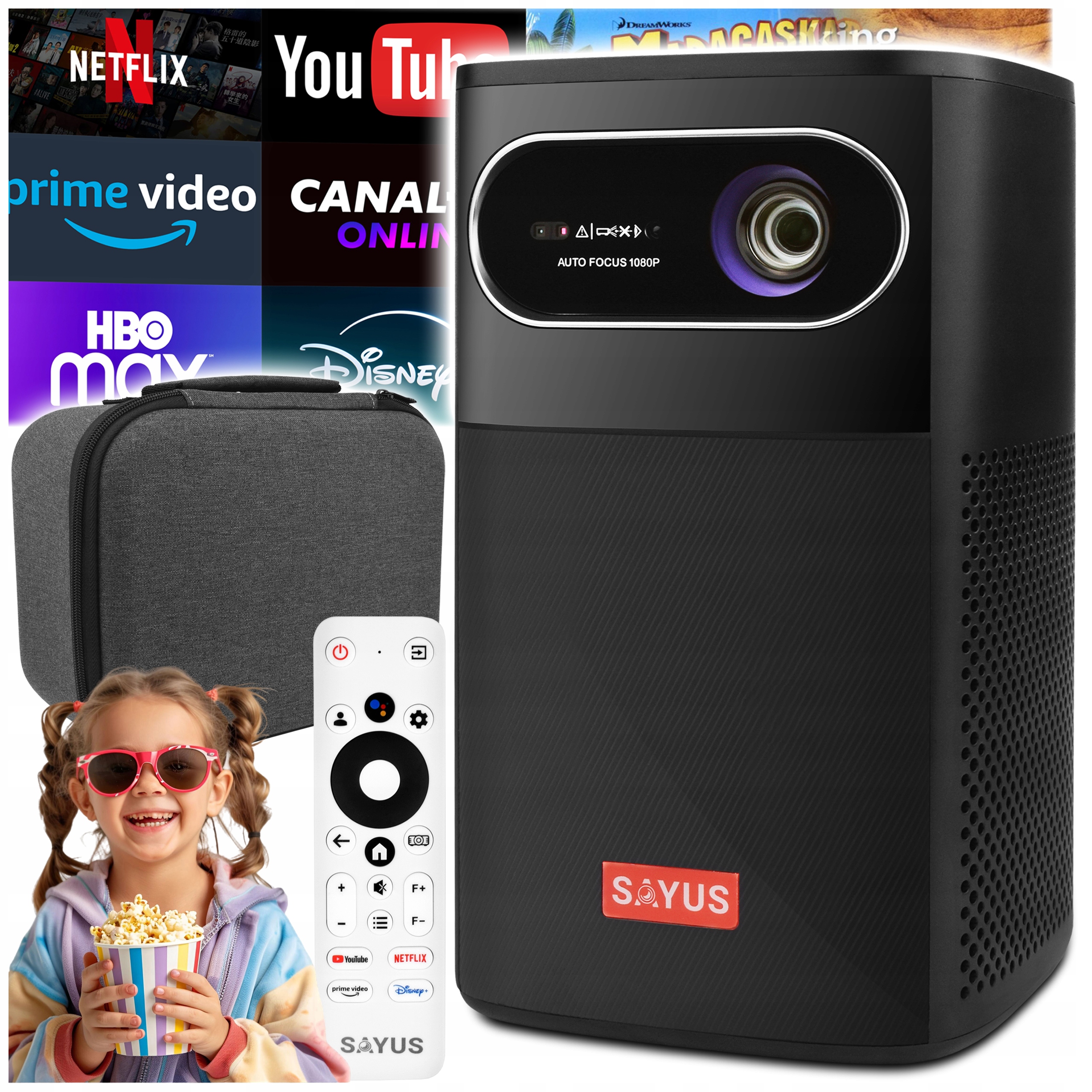 BEZPRZEWODOWY PROJEKTOR RZUTNIK DLP 4K SMART ANDROID GOOGLE TV WIFI 50000lm