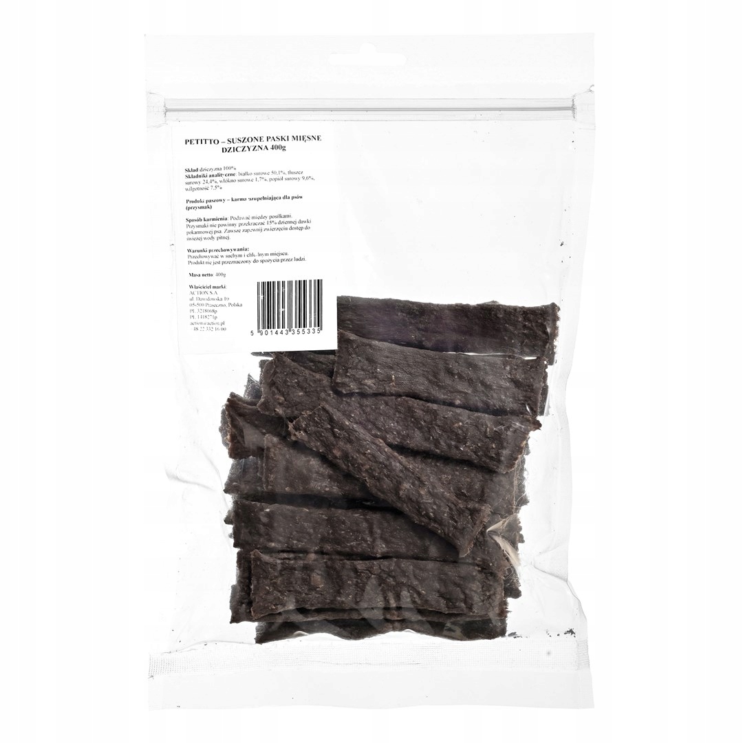 Petitto – Sušené masové proužky – zvěřina – psí pamlsek 400 g
