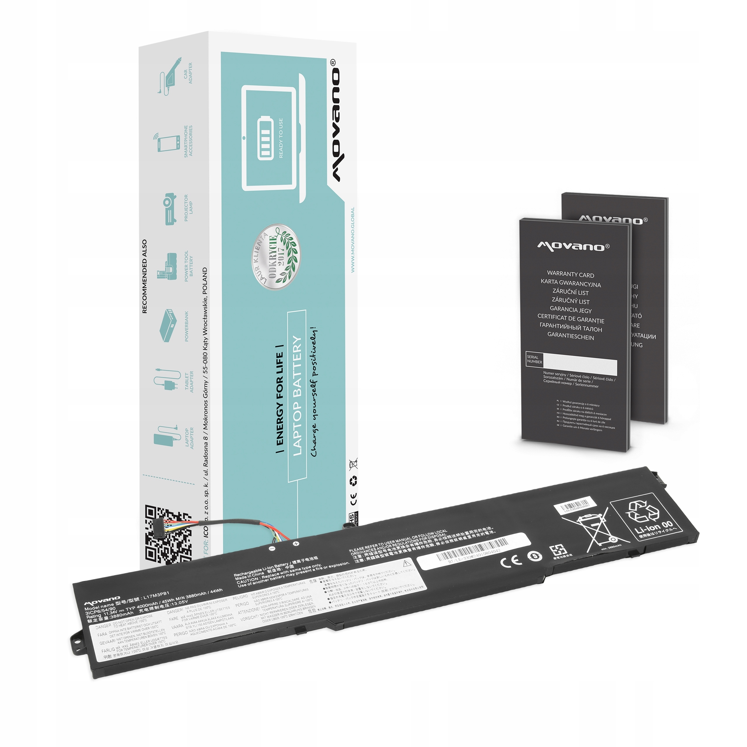 Movano Bateria L17M3PB1 do Lenovo IdeaPad 330-15ICH 17ICH - 4000 mAh (45 Wh)