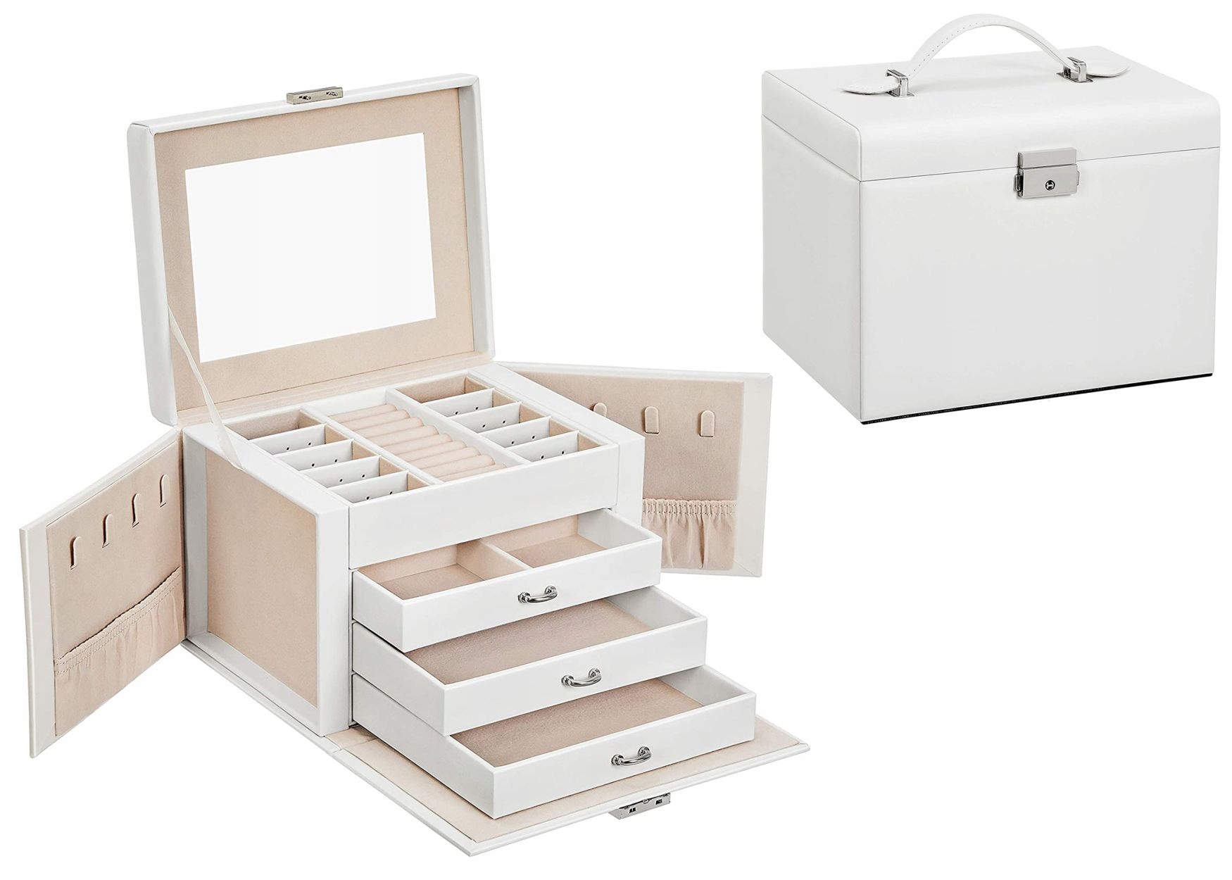 Kufřík na šperky krabička ecru zrcátko Glamour