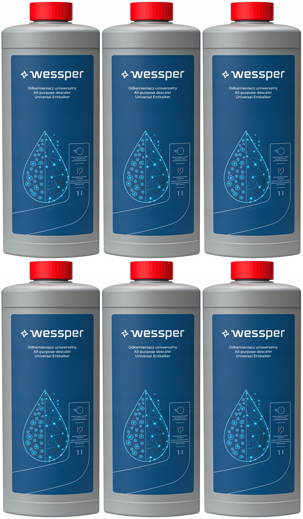 6 x Velký Silný Univerzální Odvápňovač Pro Tekutý Kávovar 1L Wessper