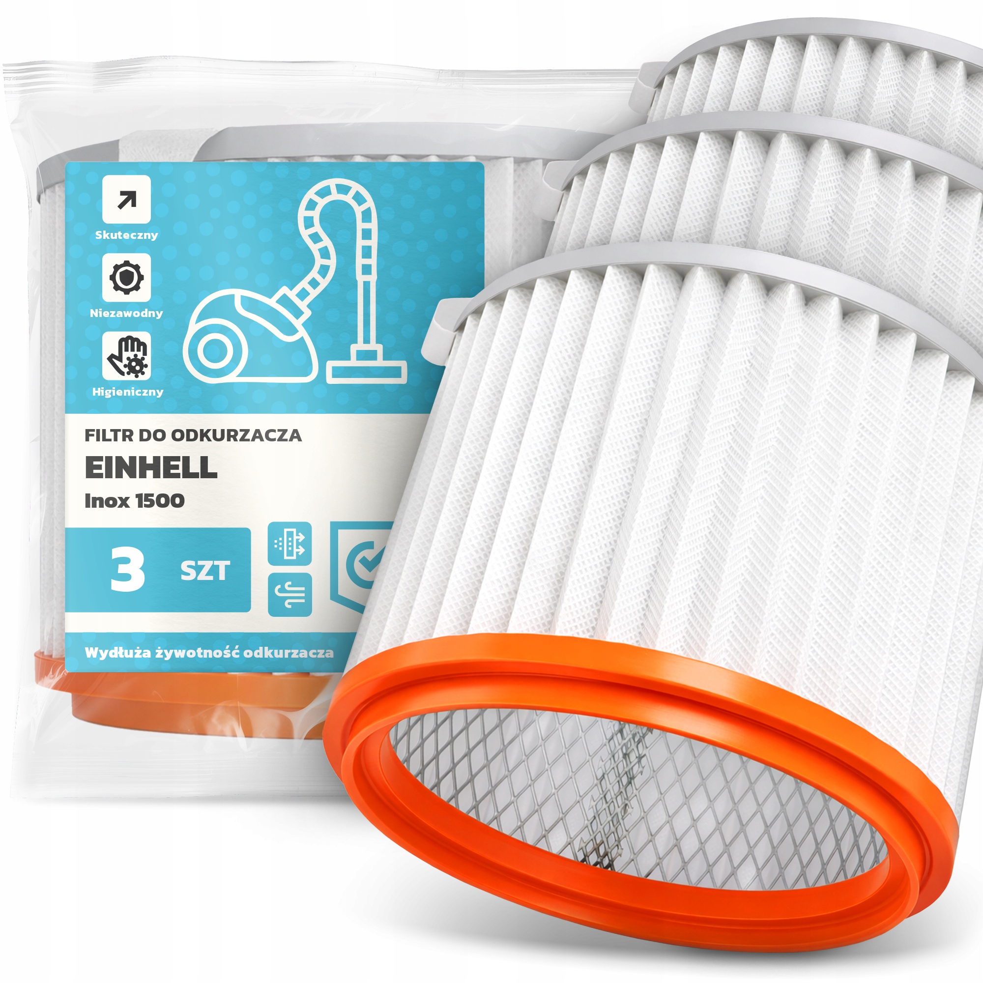 3x Vzduchový Filtr pro vysavač Einhell Inox 1500 Omyvatelný Filtr Em-w