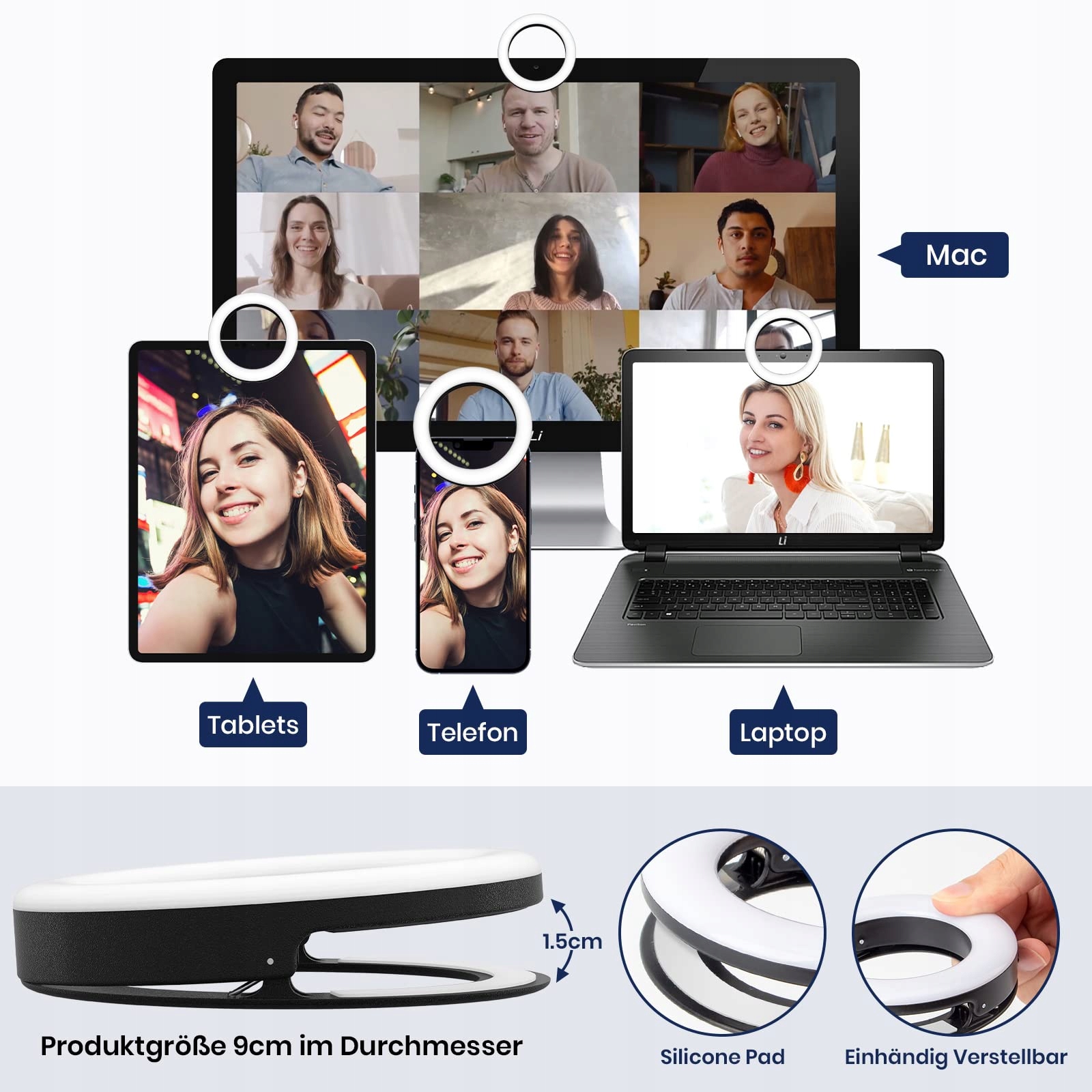 Nalezuns LED Do Selfie Telefonu Laptopa 40 Diod 3 Tryby Kolorów USB — miniatura 4