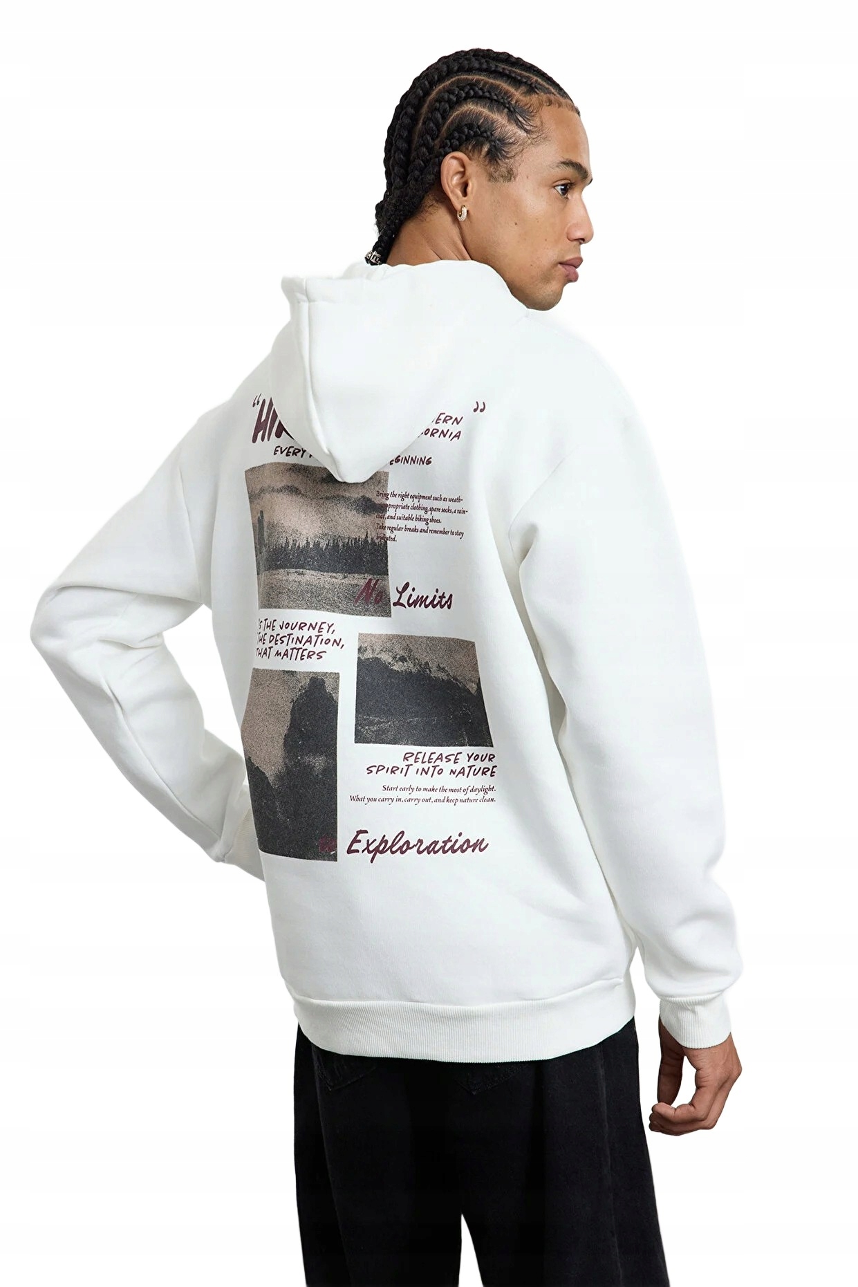 Trendyol Man Pánská Mikina S Kapucí Bílá S Potiskem Na Zádech L 5DA