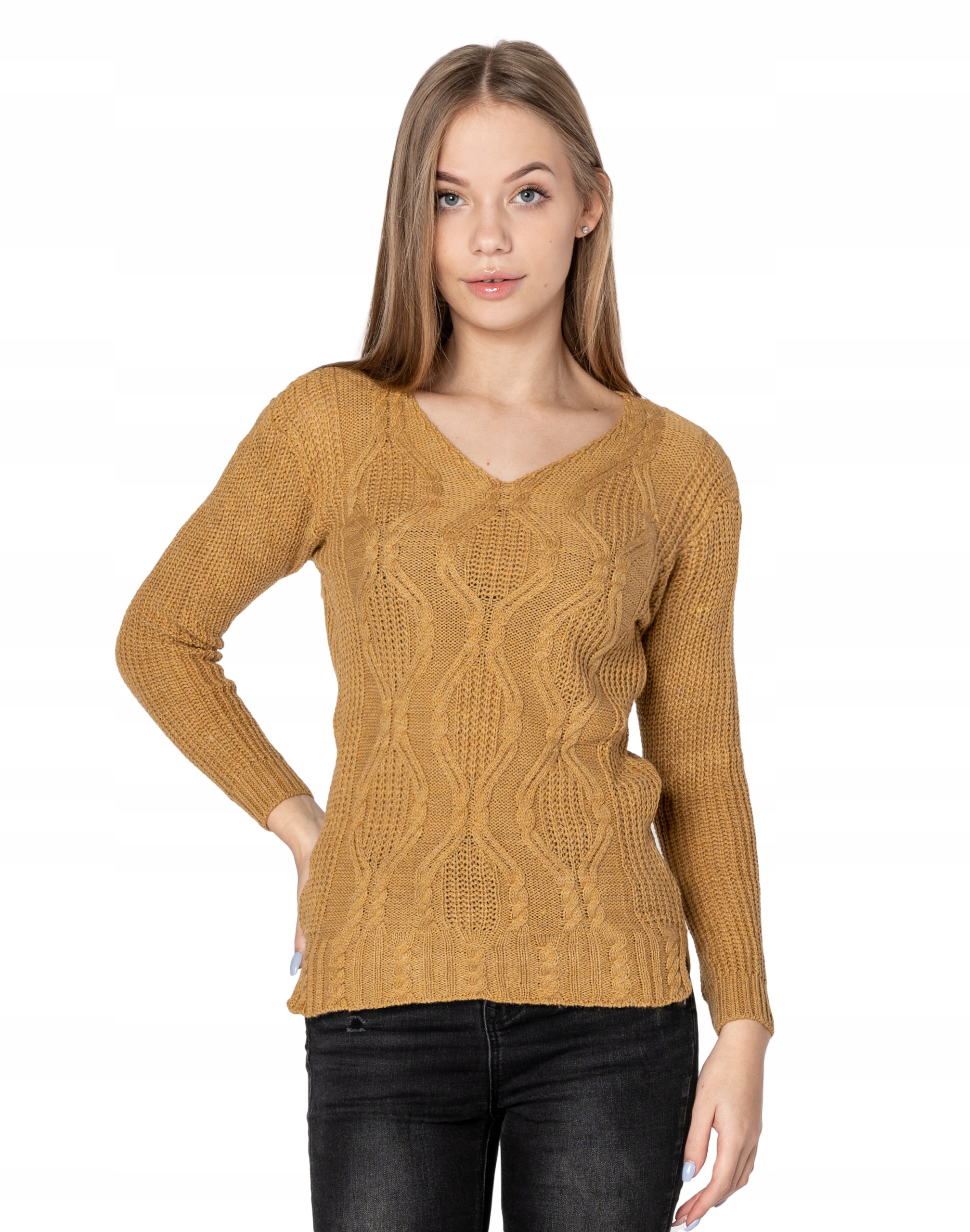 Lekki Sweterek Damski Sweter Serek SD03-03 miodowy