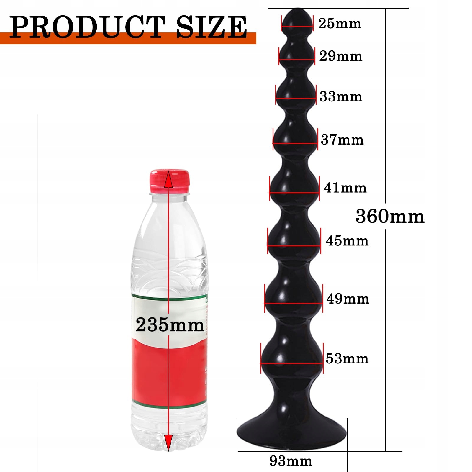 BDSMJOY Długi Korek Analny 360 MM Z 8 Hakami Dla Kobiet Mężczyzn Czarne — miniatura 2