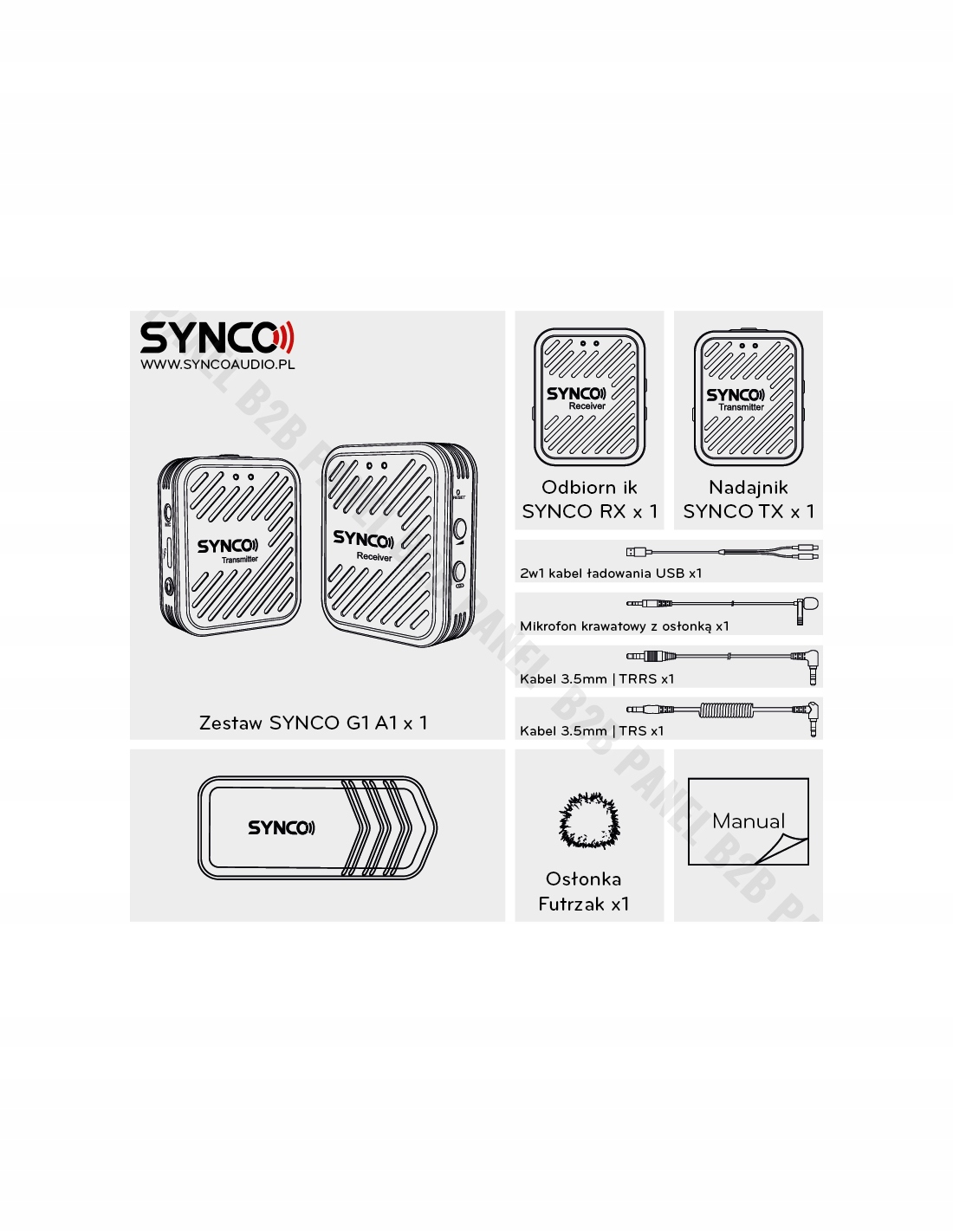 Synco G1 A1 bezprzewodowy system mikrofonowy 2,4 GHz Zasilanie akumulatorowe