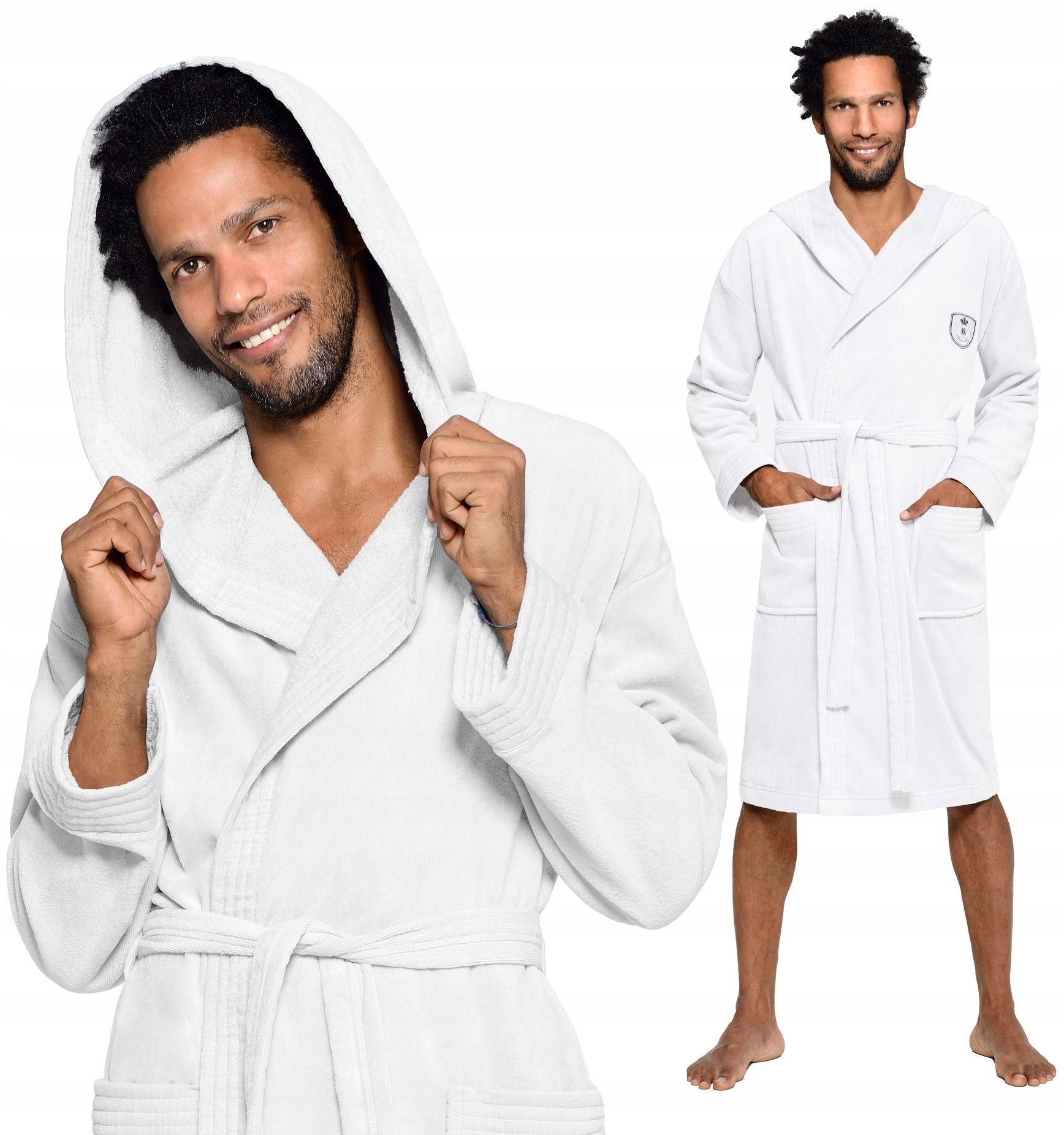 BAWEŁNIANY WYJĄTKOWY SZLAFROK MĘSKI Z KAPTUREM M